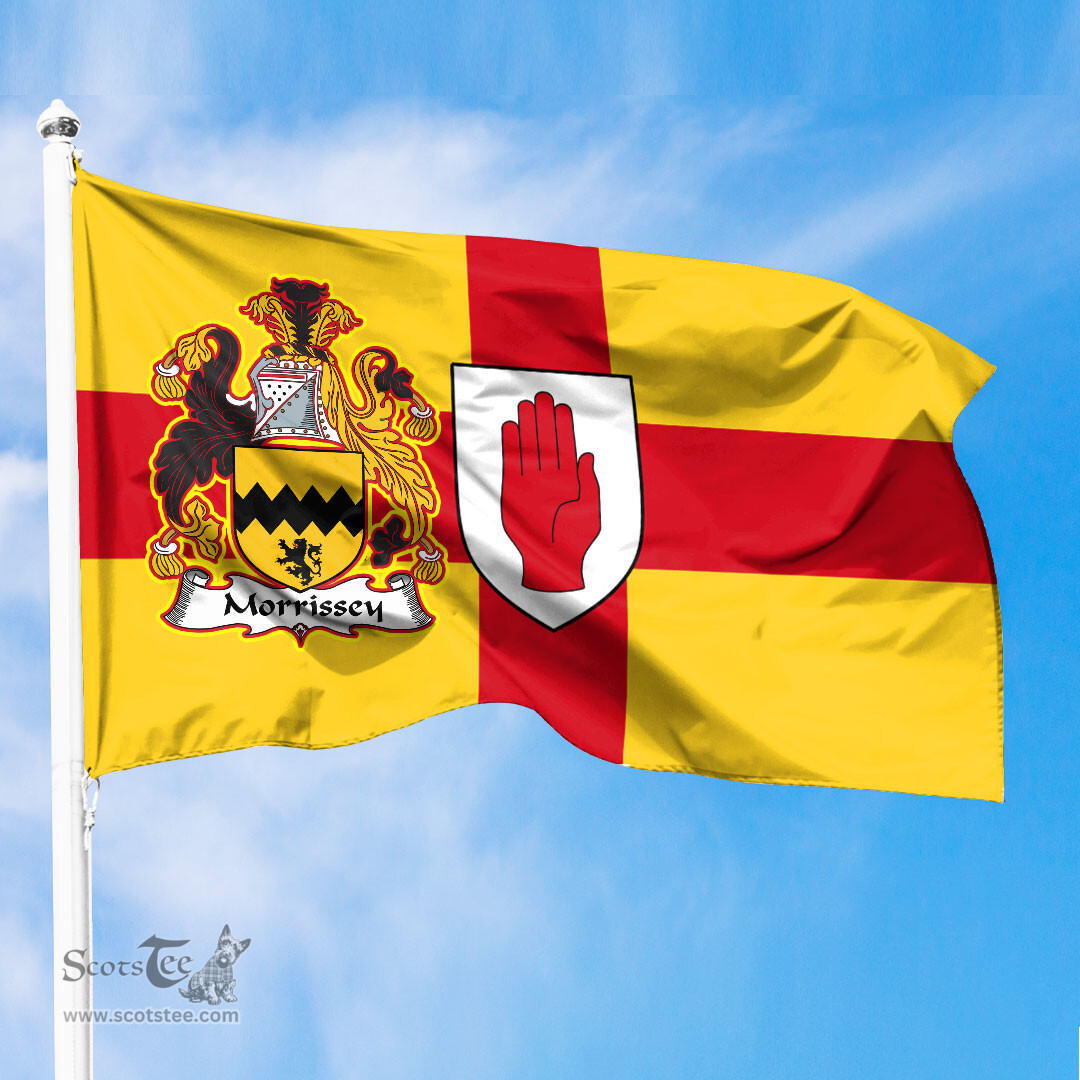 ScotsTee Shop Irish Morrissey Coat of Arms on Flag of Ulster Ireland