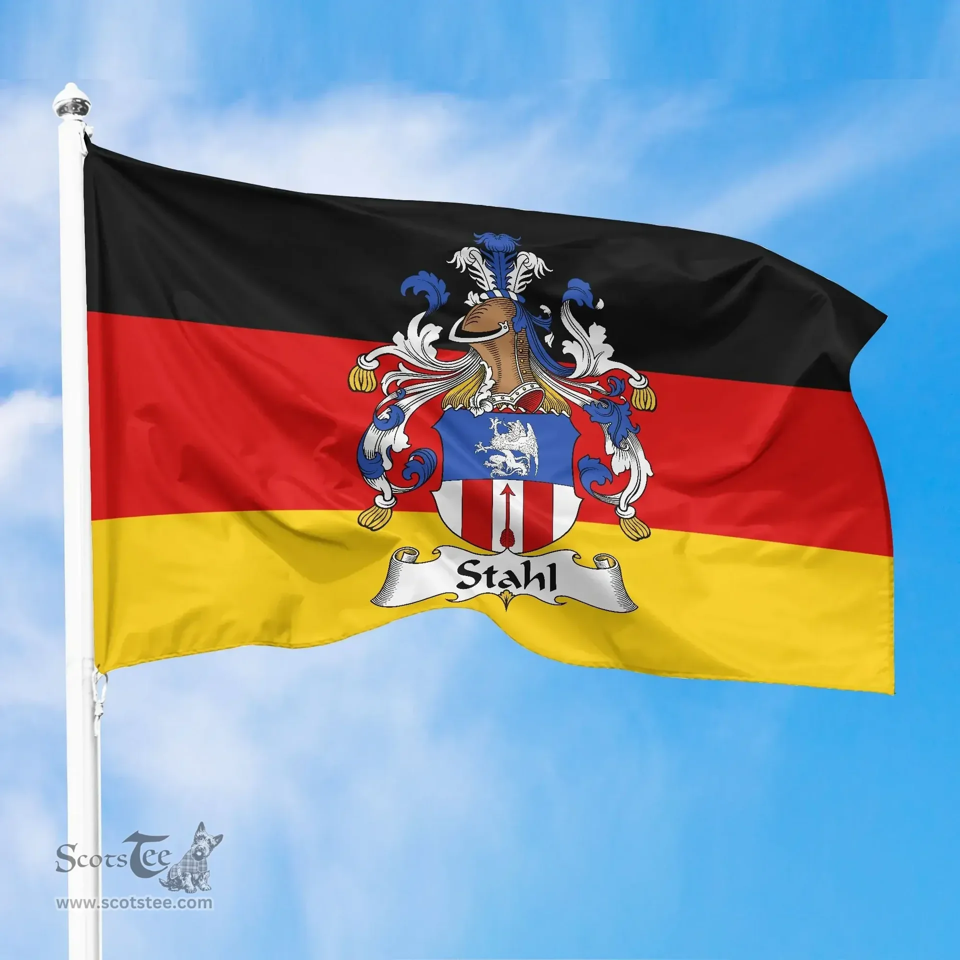 ScotsTee Shop Germans Stahl Coat of Arms on Germany Flag