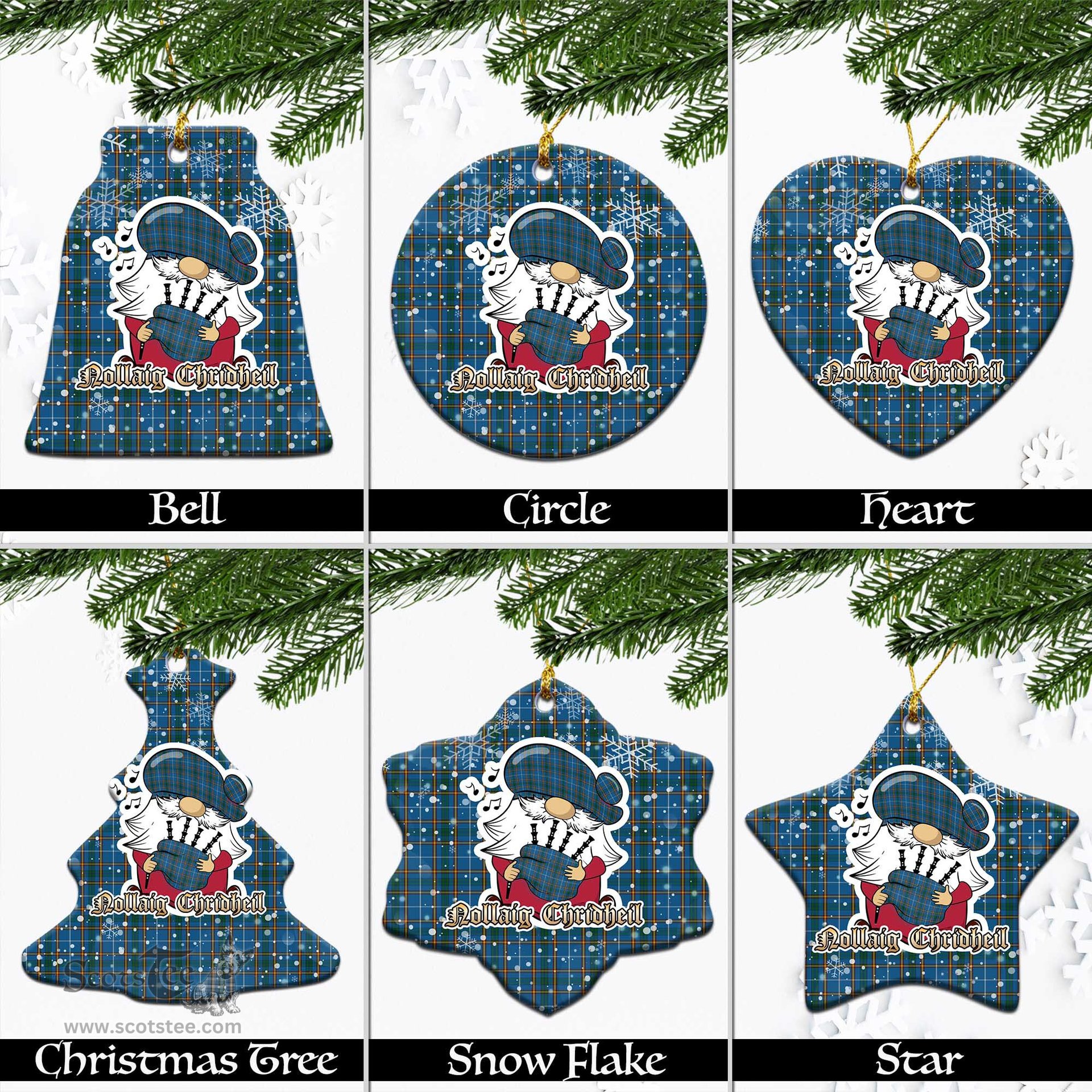 Scottish Bain Tartan Christmas Ornaments with Scottish Gnome Playing Bagpipes Scottish Plaid Tartan Plaid - ScotsTee - scotstee.com