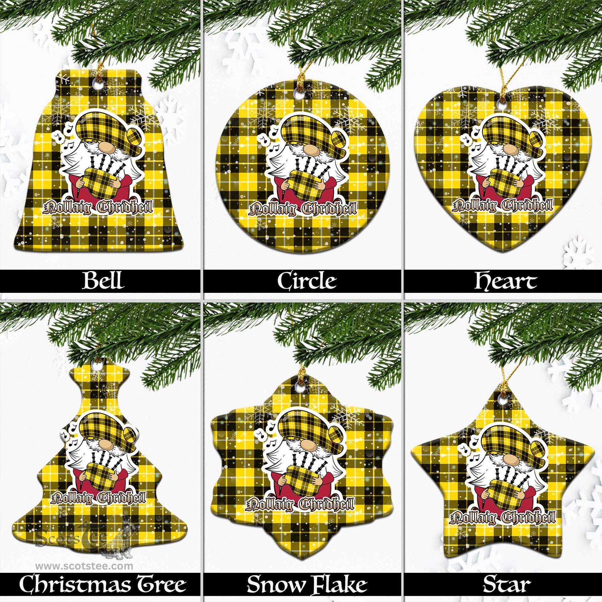 Scottish Barclay Dress Modern Tartan Christmas Ornaments with Scottish Gnome Playing Bagpipes Scottish Plaid Tartan Plaid - ScotsTee - scotstee.com