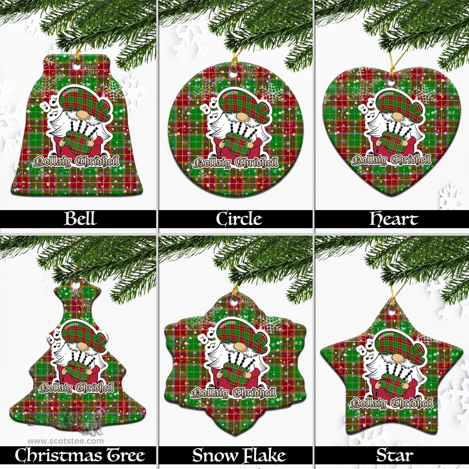 Scottish Baxter Modern Tartan Christmas Ornaments with Scottish Gnome Playing Bagpipes Scottish Plaid Tartan Plaid - ScotsTee - scotstee.com