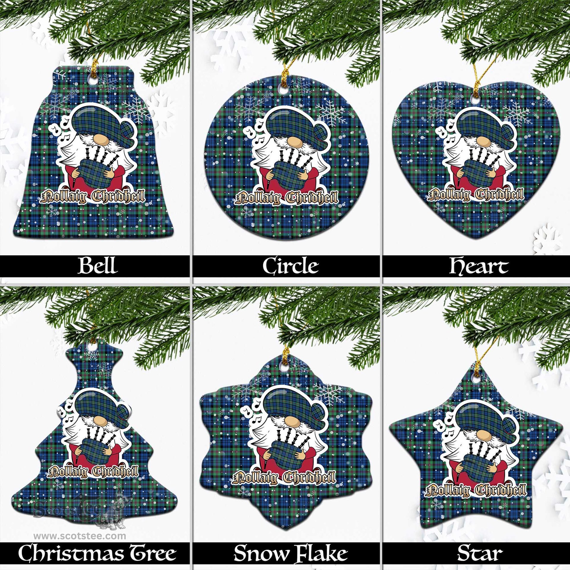Scottish Baird Ancient Tartan Christmas Ornaments with Scottish Gnome Playing Bagpipes Scottish Plaid Tartan Plaid - ScotsTee - scotstee.com