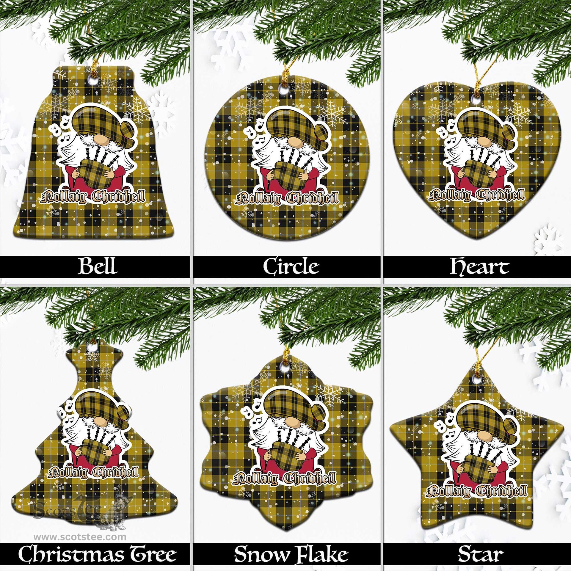 Scottish Barclay Dress Tartan Christmas Ornaments with Scottish Gnome Playing Bagpipes Scottish Plaid Tartan Plaid - ScotsTee - scotstee.com