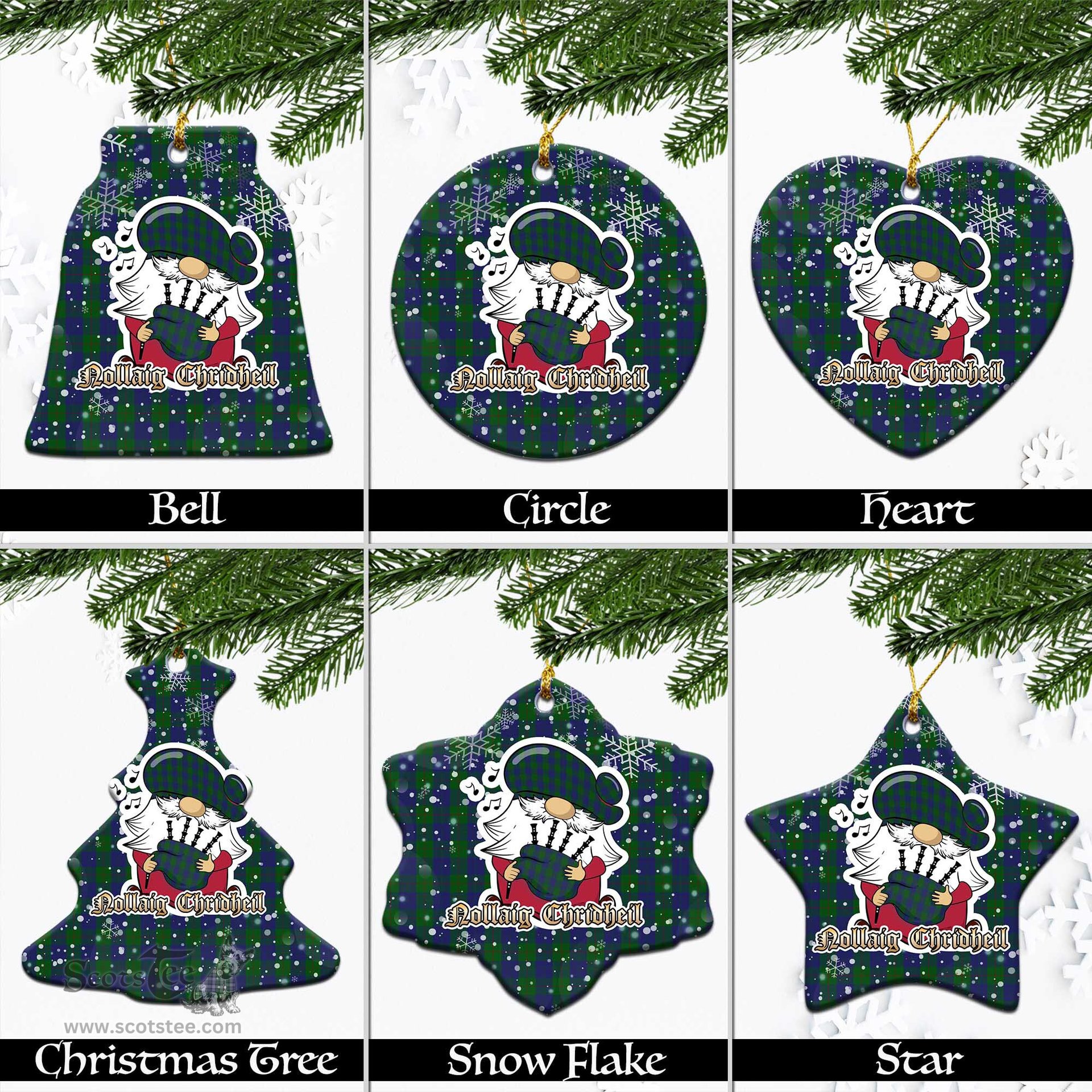 Scottish Barclay Tartan Christmas Ornaments with Scottish Gnome Playing Bagpipes Scottish Plaid Tartan Plaid - ScotsTee - scotstee.com