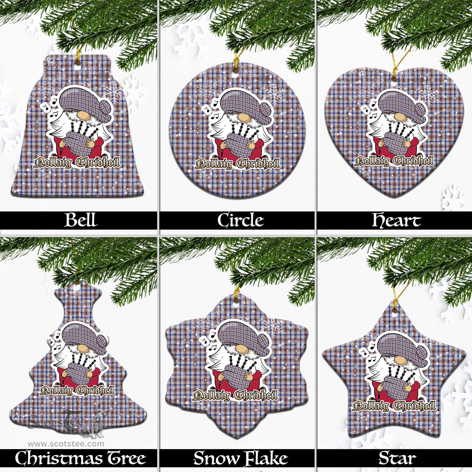 Scottish Boswell Tartan Christmas Ornaments with Scottish Gnome Playing Bagpipes Scottish Plaid Tartan Plaid - ScotsTee - scotstee.com