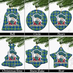 Scottish Barclay Hunting Ancient Tartan Christmas Ornaments with Scottish Gnome Playing Bagpipes Scottish Plaid Tartan Plaid - ScotsTee - scotstee.com