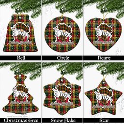Scottish Buchanan Tartan Christmas Ornaments with Scottish Gnome Playing Bagpipes Scottish Plaid Tartan Plaid - ScotsTee - scotstee.com