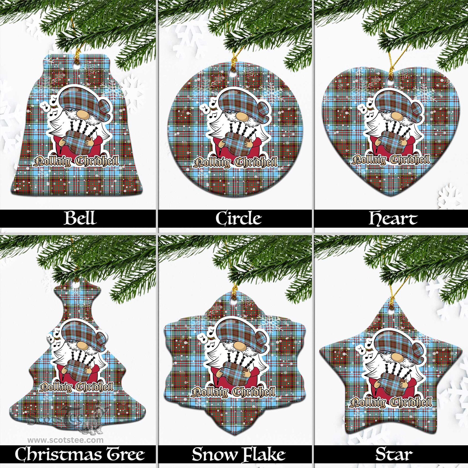 Scottish Anderson Ancient Tartan Christmas Ornaments with Scottish Gnome Playing Bagpipes Scottish Plaid Tartan Plaid - ScotsTee - scotstee.com