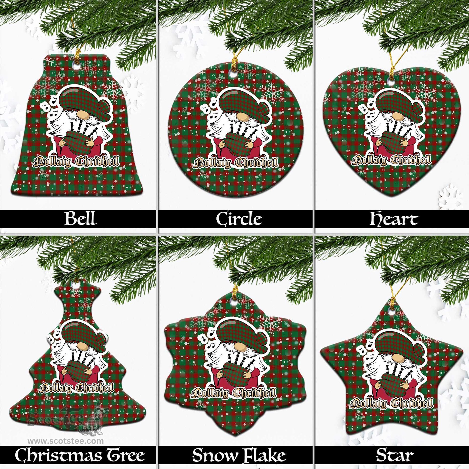 Scottish Donachie Tartan Christmas Ornaments with Scottish Gnome Playing Bagpipes Scottish Plaid Tartan Plaid - ScotsTee - scotstee.com
