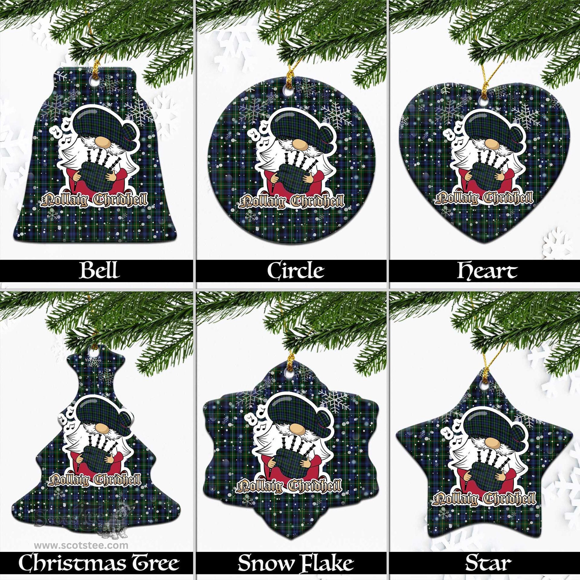 Scottish Campbell of Argyll #01 Tartan Christmas Ornaments with Scottish Gnome Playing Bagpipes Scottish Plaid Tartan Plaid - ScotsTee - scotstee.com