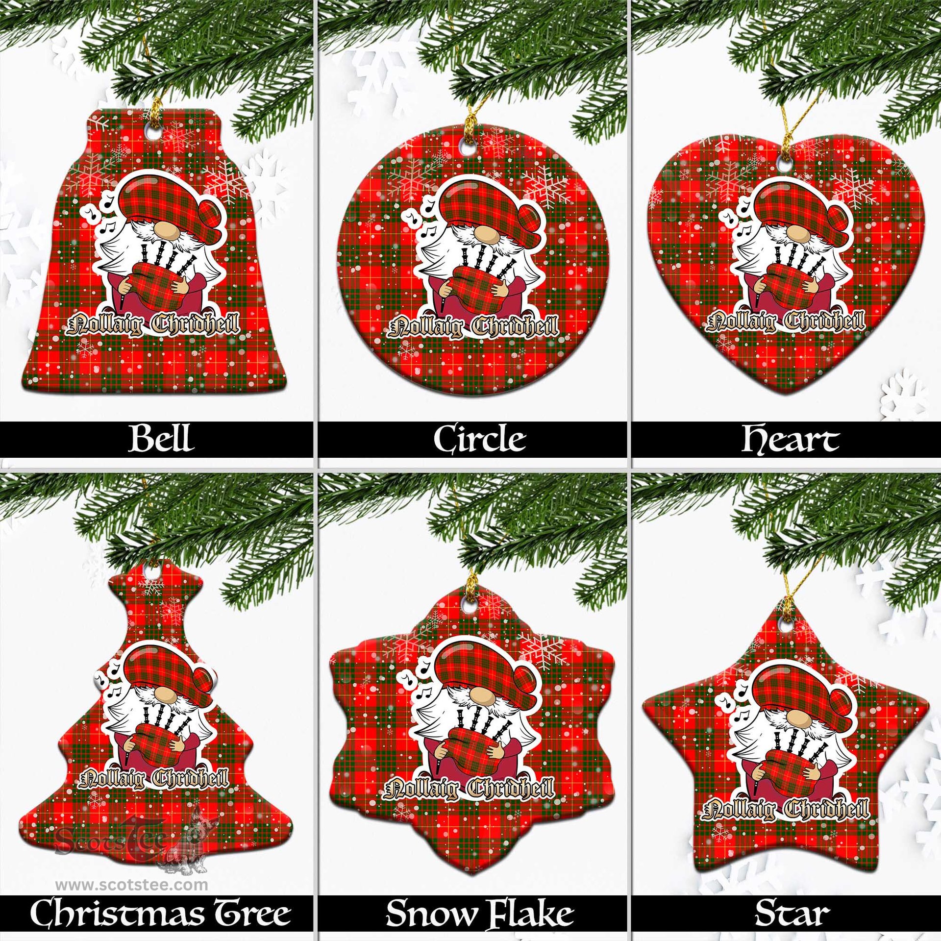 Scottish Cameron Modern Tartan Christmas Ornaments with Scottish Gnome Playing Bagpipes Scottish Plaid Tartan Plaid - ScotsTee - scotstee.com