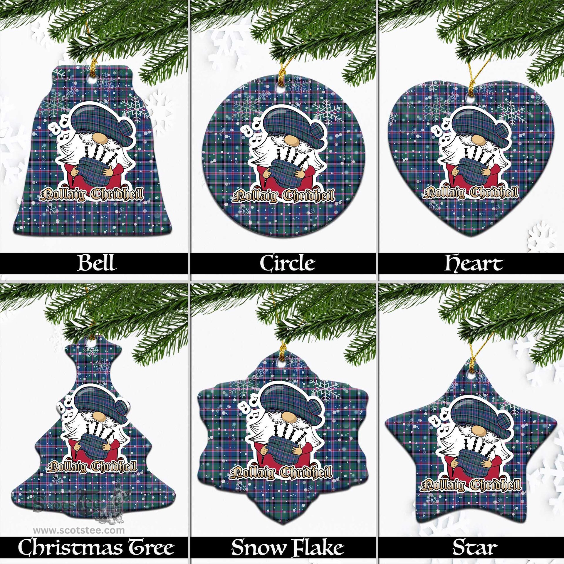Scottish Cooper Tartan Christmas Ornaments with Scottish Gnome Playing Bagpipes Scottish Plaid Tartan Plaid - ScotsTee - scotstee.com