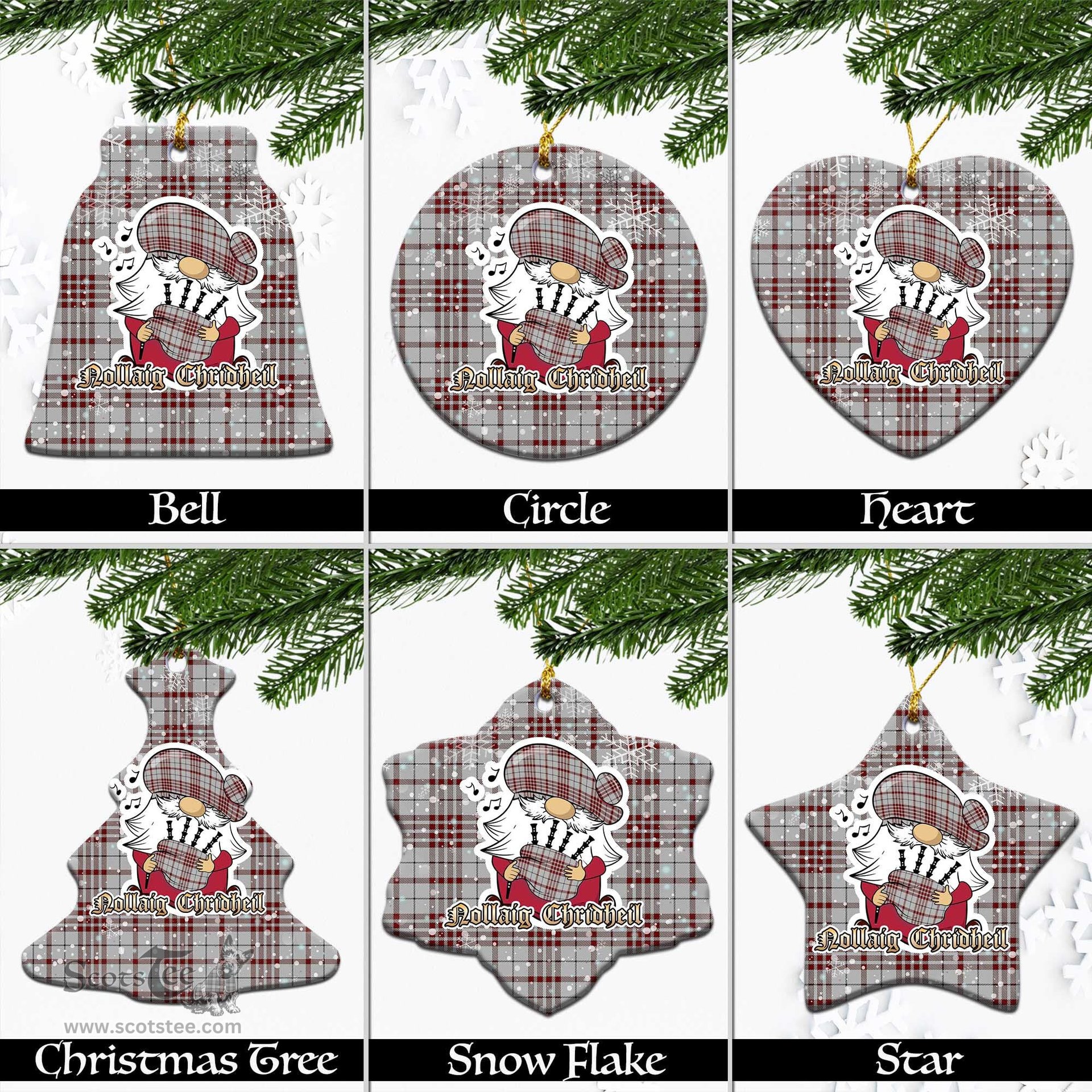 Scottish Clayton Tartan Christmas Ornaments with Scottish Gnome Playing Bagpipes Scottish Plaid Tartan Plaid - ScotsTee - scotstee.com