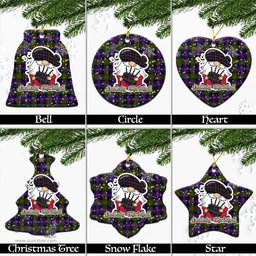 Scottish Cameron of Erracht Modern Tartan Christmas Ornaments with Scottish Gnome Playing Bagpipes Scottish Plaid Tartan Plaid - ScotsTee - scotstee.com