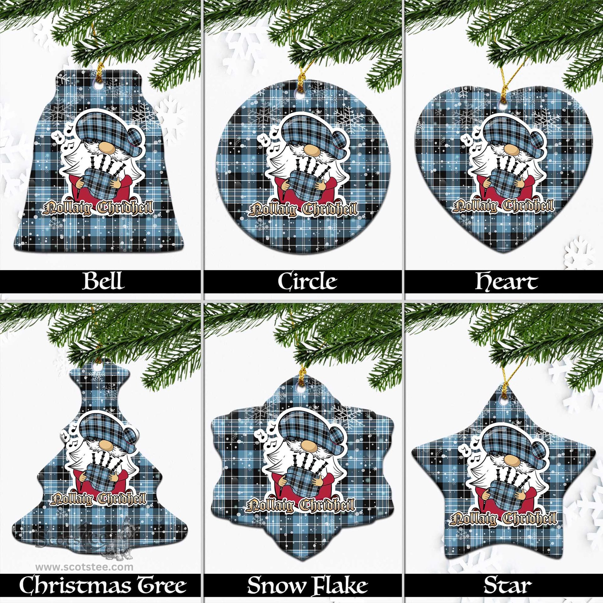 Scottish Clark Ancient Tartan Christmas Ornaments with Scottish Gnome Playing Bagpipes Scottish Plaid Tartan Plaid - ScotsTee - scotstee.com