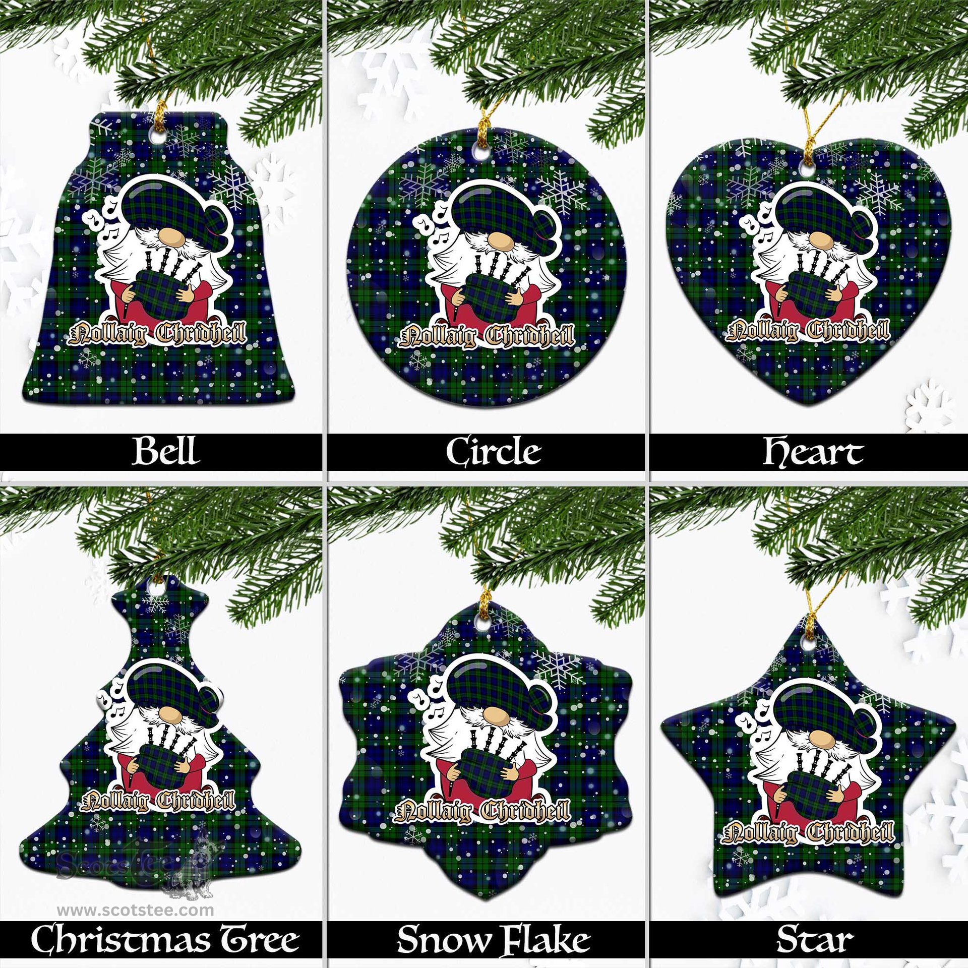 Scottish Campbell Modern Tartan Christmas Ornaments with Scottish Gnome Playing Bagpipes Scottish Plaid Tartan Plaid - ScotsTee - scotstee.com