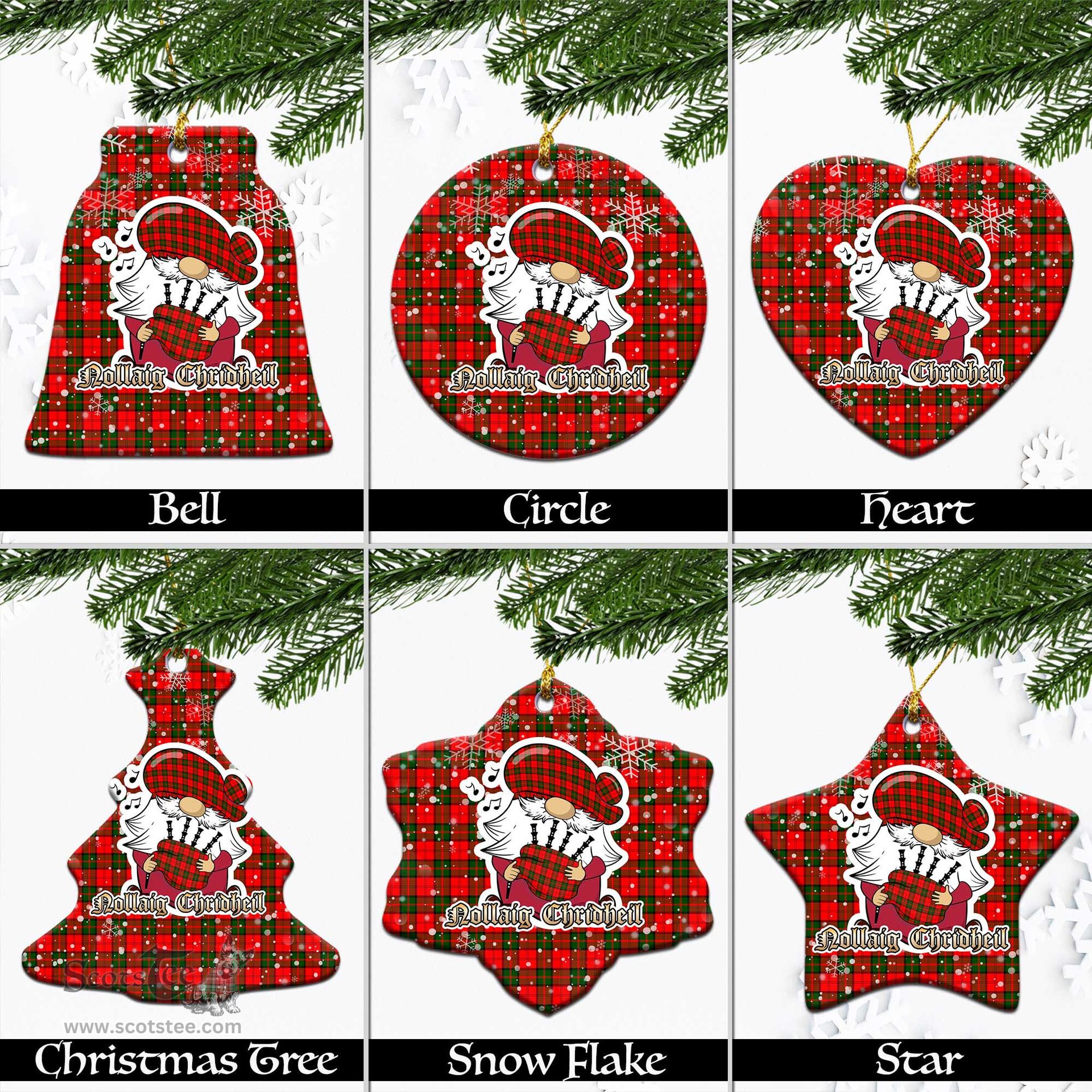 Scottish Dunbar Modern Tartan Christmas Ornaments with Scottish Gnome Playing Bagpipes Scottish Plaid Tartan Plaid - ScotsTee - scotstee.com