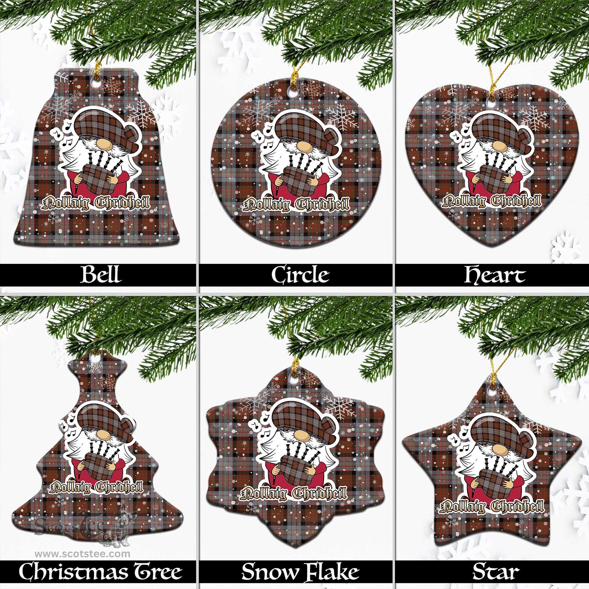 Scottish Cameron of Erracht Weathered Tartan Christmas Ornaments with Scottish Gnome Playing Bagpipes Scottish Plaid Tartan Plaid - ScotsTee - scotstee.com