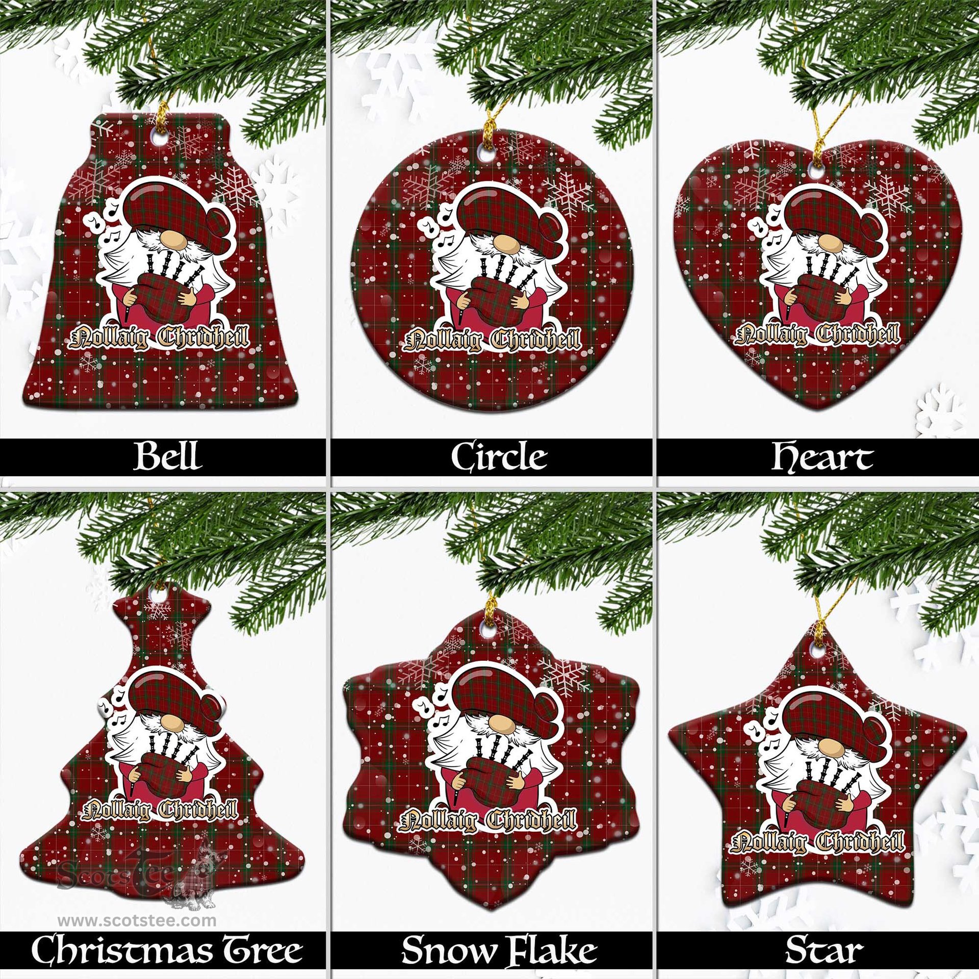 Scottish Carruthers Tartan Christmas Ornaments with Scottish Gnome Playing Bagpipes Scottish Plaid Tartan Plaid - ScotsTee - scotstee.com