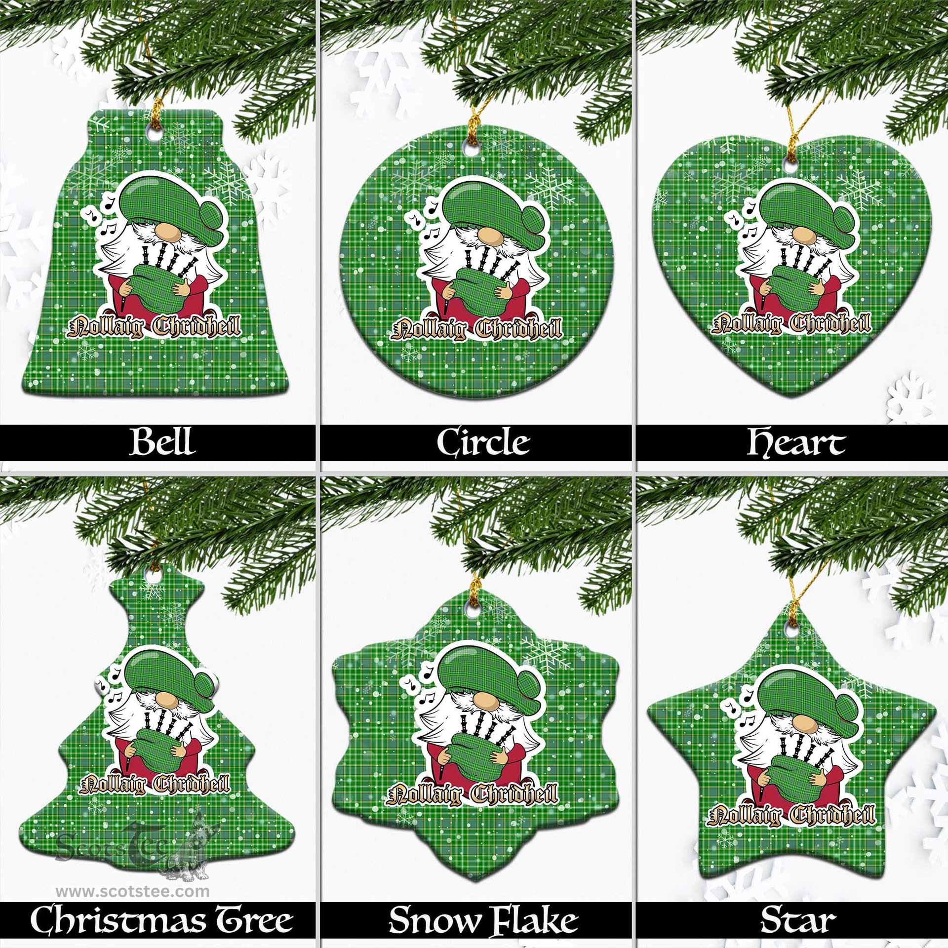Scottish Currie Tartan Christmas Ornaments with Scottish Gnome Playing Bagpipes Scottish Plaid Tartan Plaid - ScotsTee - scotstee.com