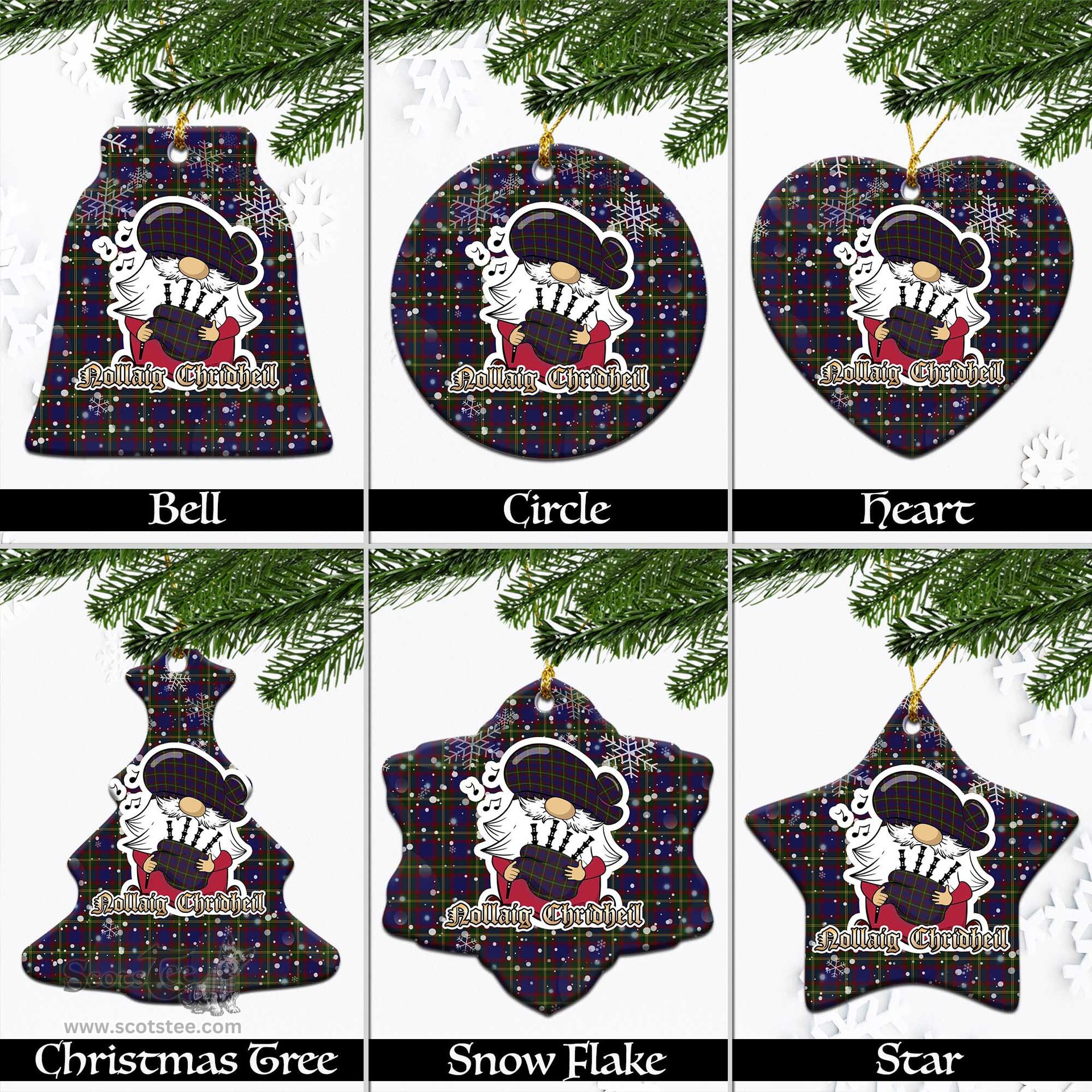 Scottish Durie Tartan Christmas Ornaments with Scottish Gnome Playing Bagpipes Scottish Plaid Tartan Plaid - ScotsTee - scotstee.com