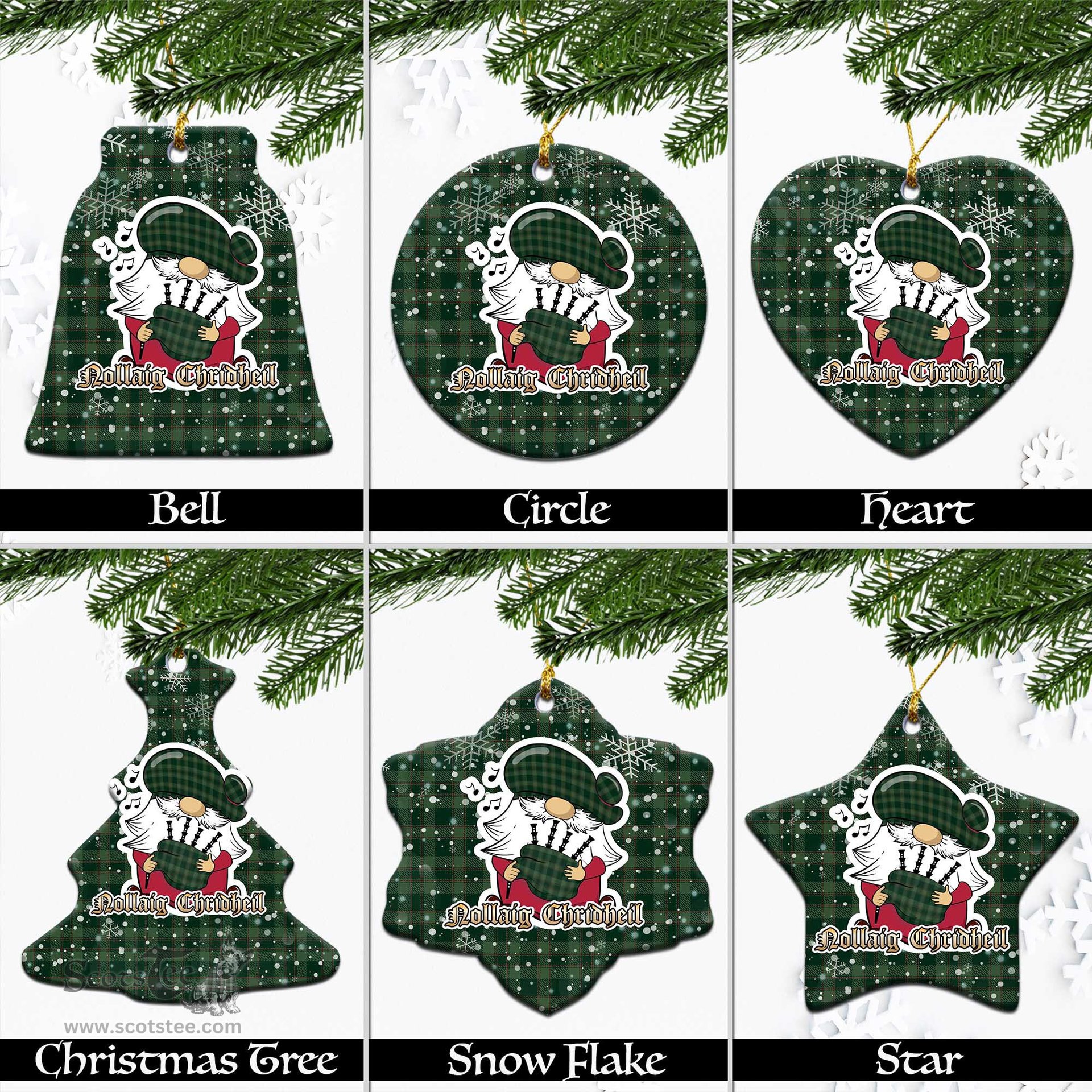 Scottish Donachie of Brockloch Hunting Tartan Christmas Ornaments with Scottish Gnome Playing Bagpipes Scottish Plaid Tartan Plaid - ScotsTee - scotstee.com