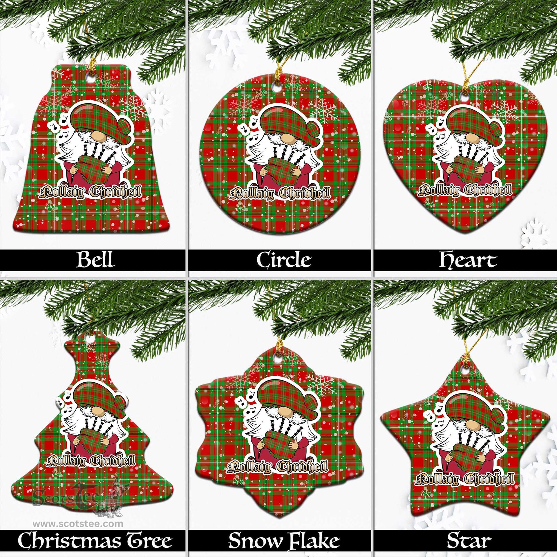 Scottish Callander Modern Tartan Christmas Ornaments with Scottish Gnome Playing Bagpipes Scottish Plaid Tartan Plaid - ScotsTee - scotstee.com