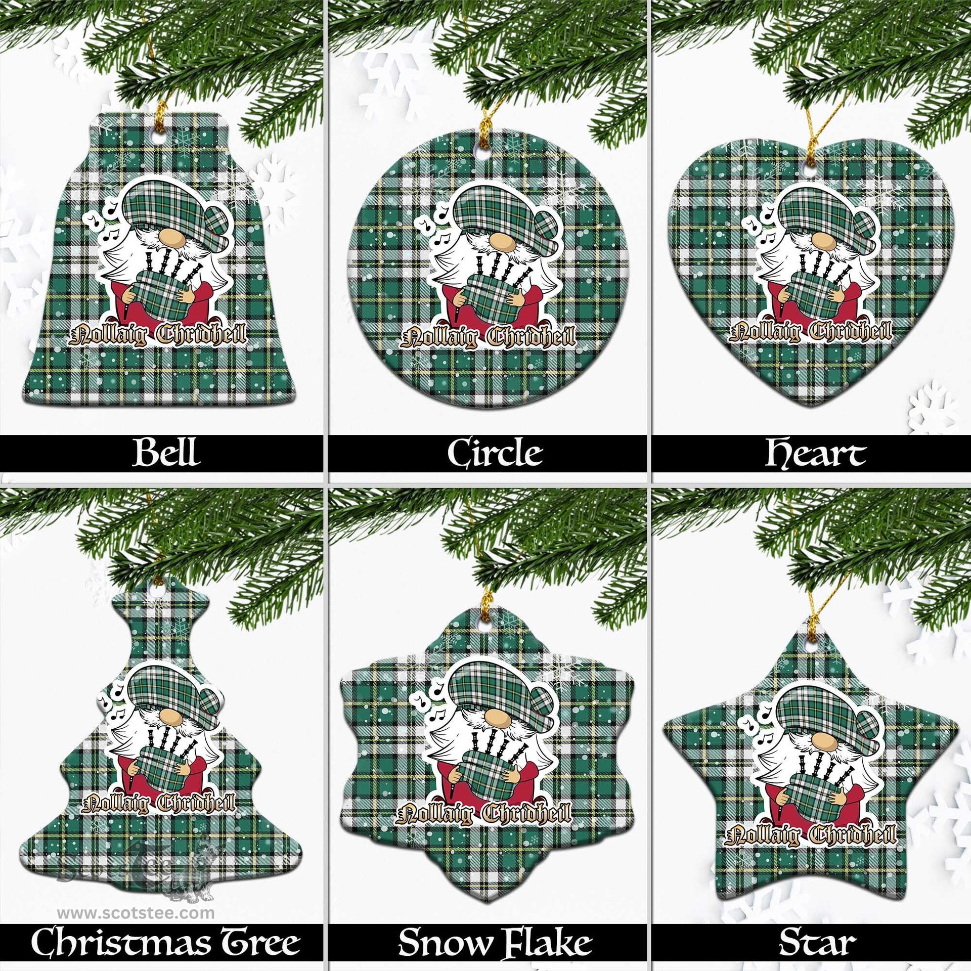 Scottish Cape Breton Island Canada Tartan Christmas Ornaments with Scottish Gnome Playing Bagpipes Scottish Plaid Tartan Plaid - ScotsTee - scotstee.com