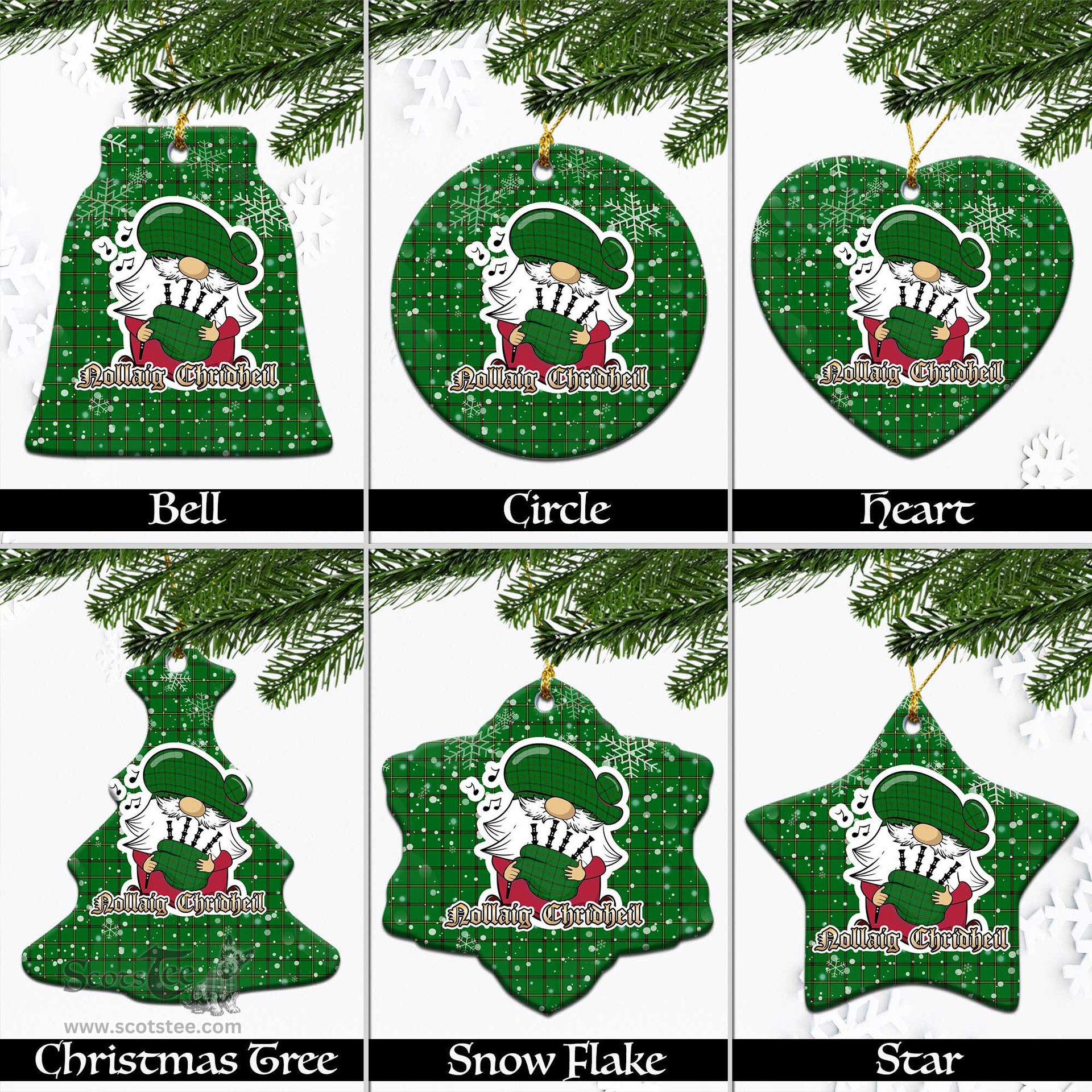 Scottish Don Tartan Christmas Ornaments with Scottish Gnome Playing Bagpipes Scottish Plaid Tartan Plaid - ScotsTee - scotstee.com
