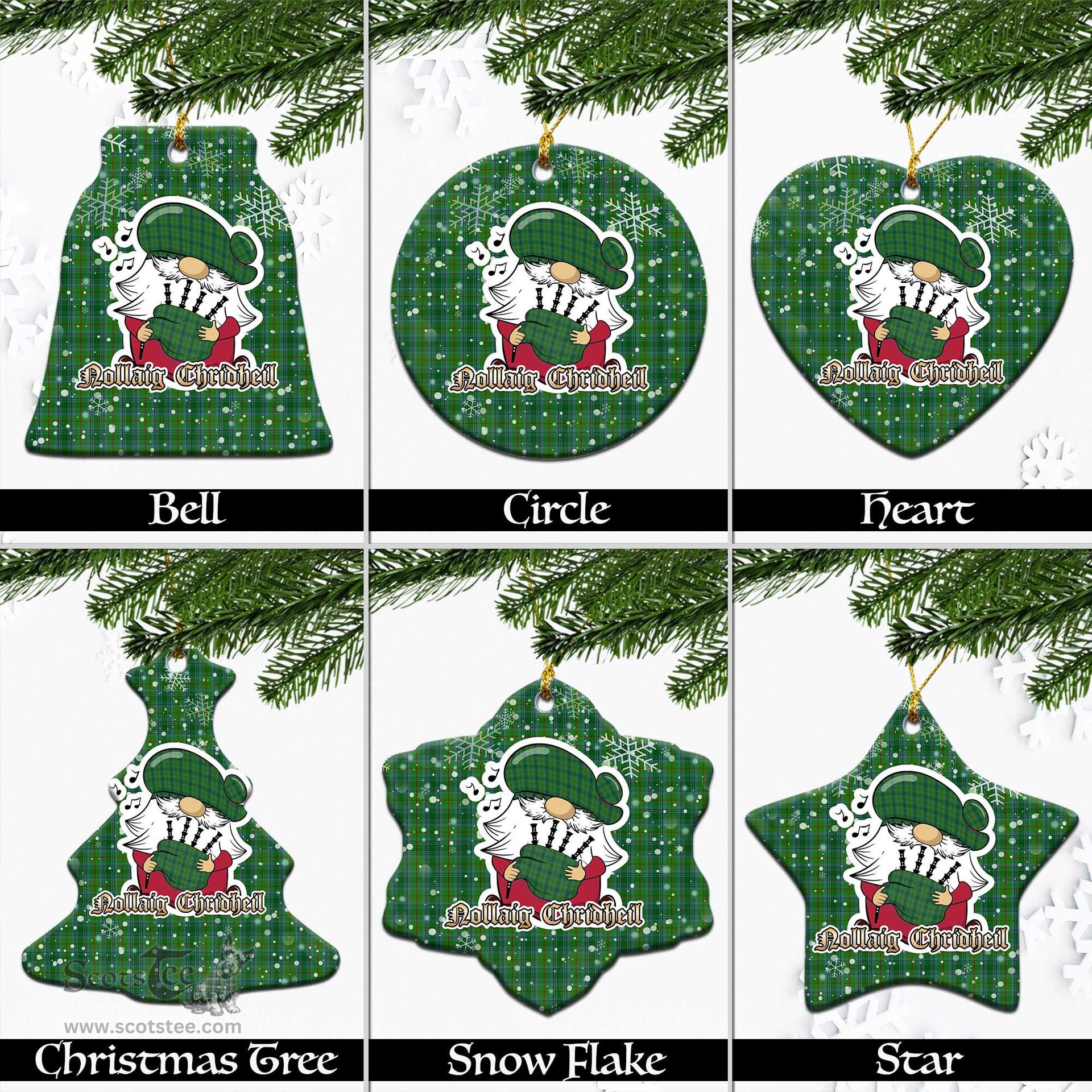 Scottish Cranston Tartan Christmas Ornaments with Scottish Gnome Playing Bagpipes Scottish Plaid Tartan Plaid - ScotsTee - scotstee.com
