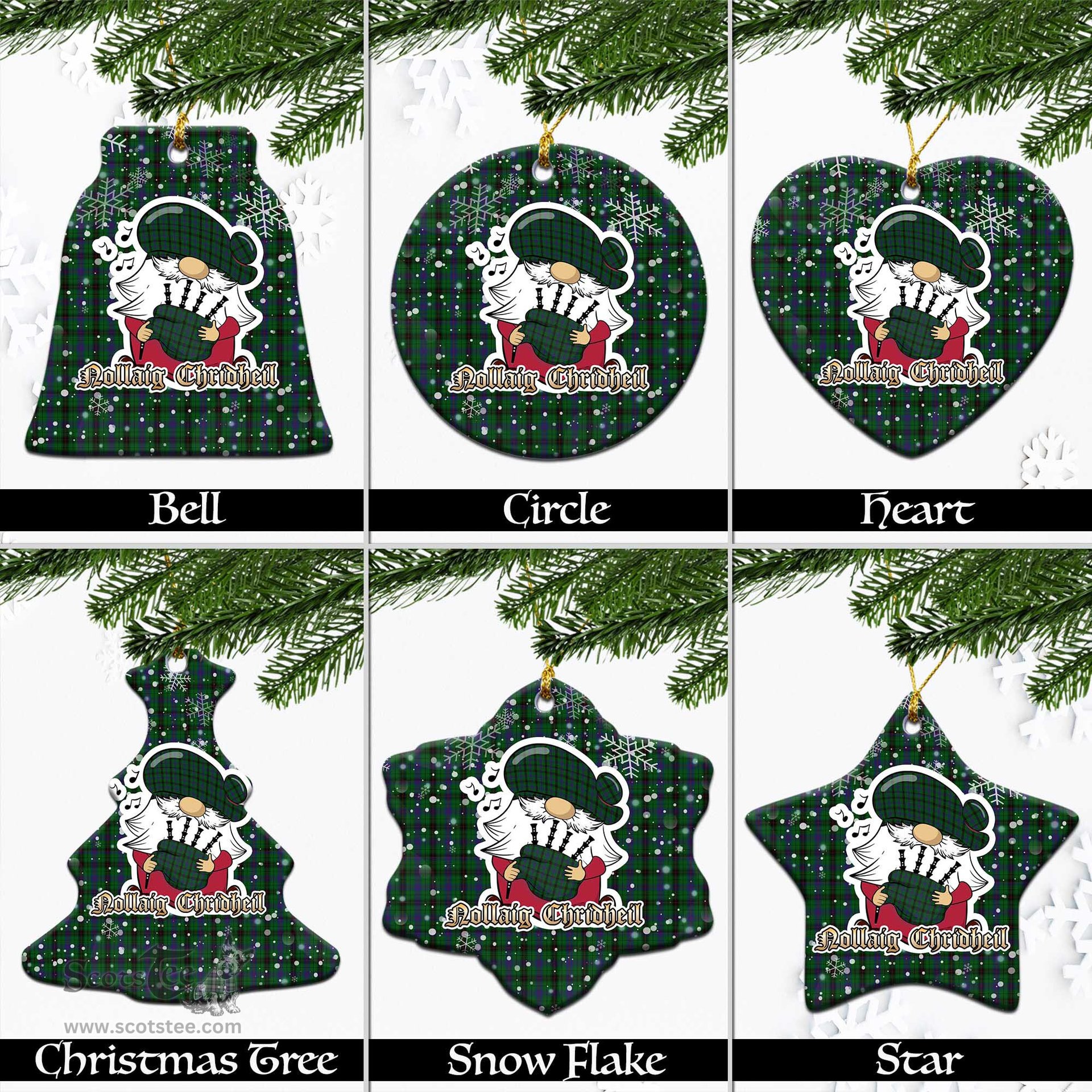 Scottish Davidson Tartan Christmas Ornaments with Scottish Gnome Playing Bagpipes Scottish Plaid Tartan Plaid - ScotsTee - scotstee.com
