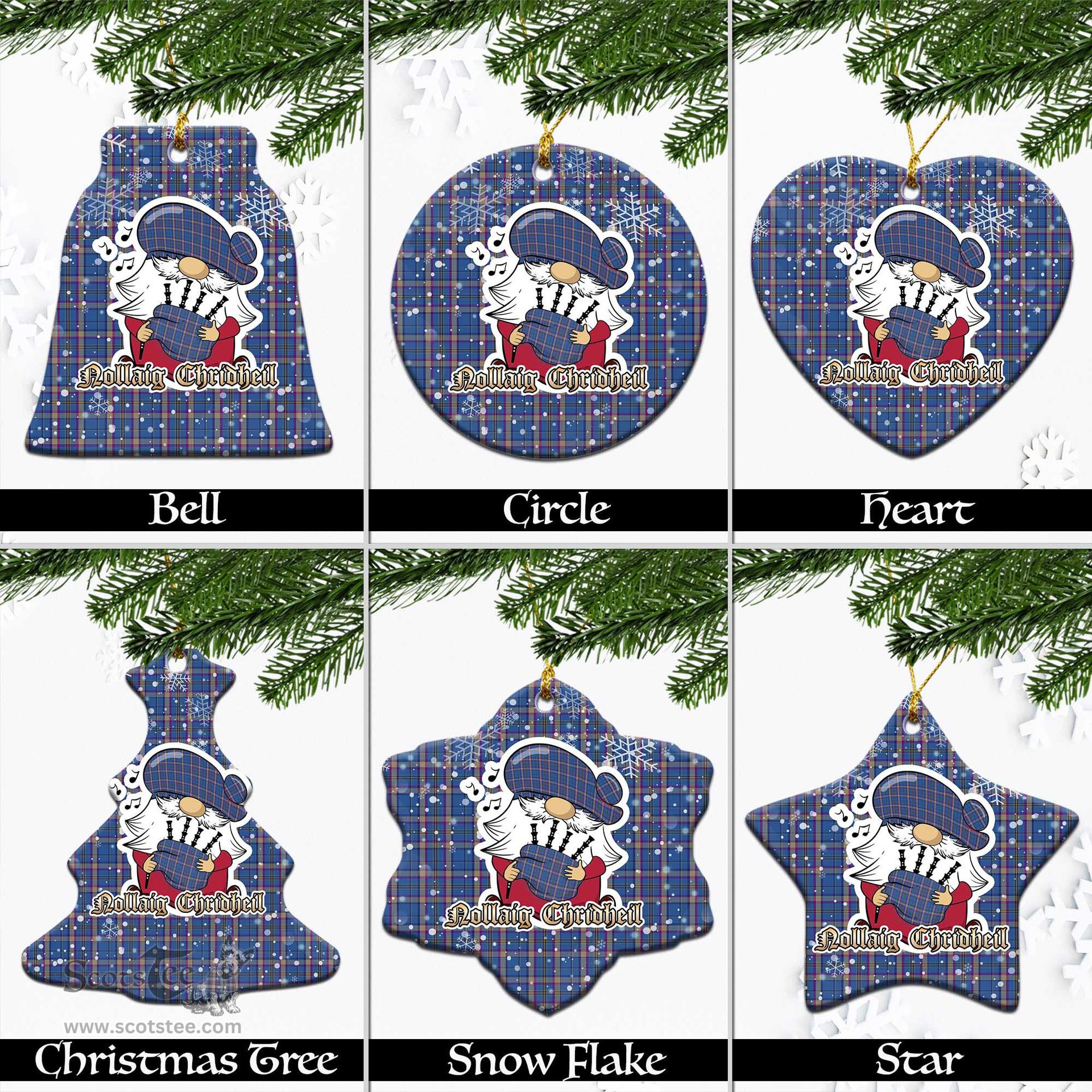 Scottish Cian Tartan Christmas Ornaments with Scottish Gnome Playing Bagpipes Scottish Plaid Tartan Plaid - ScotsTee - scotstee.com