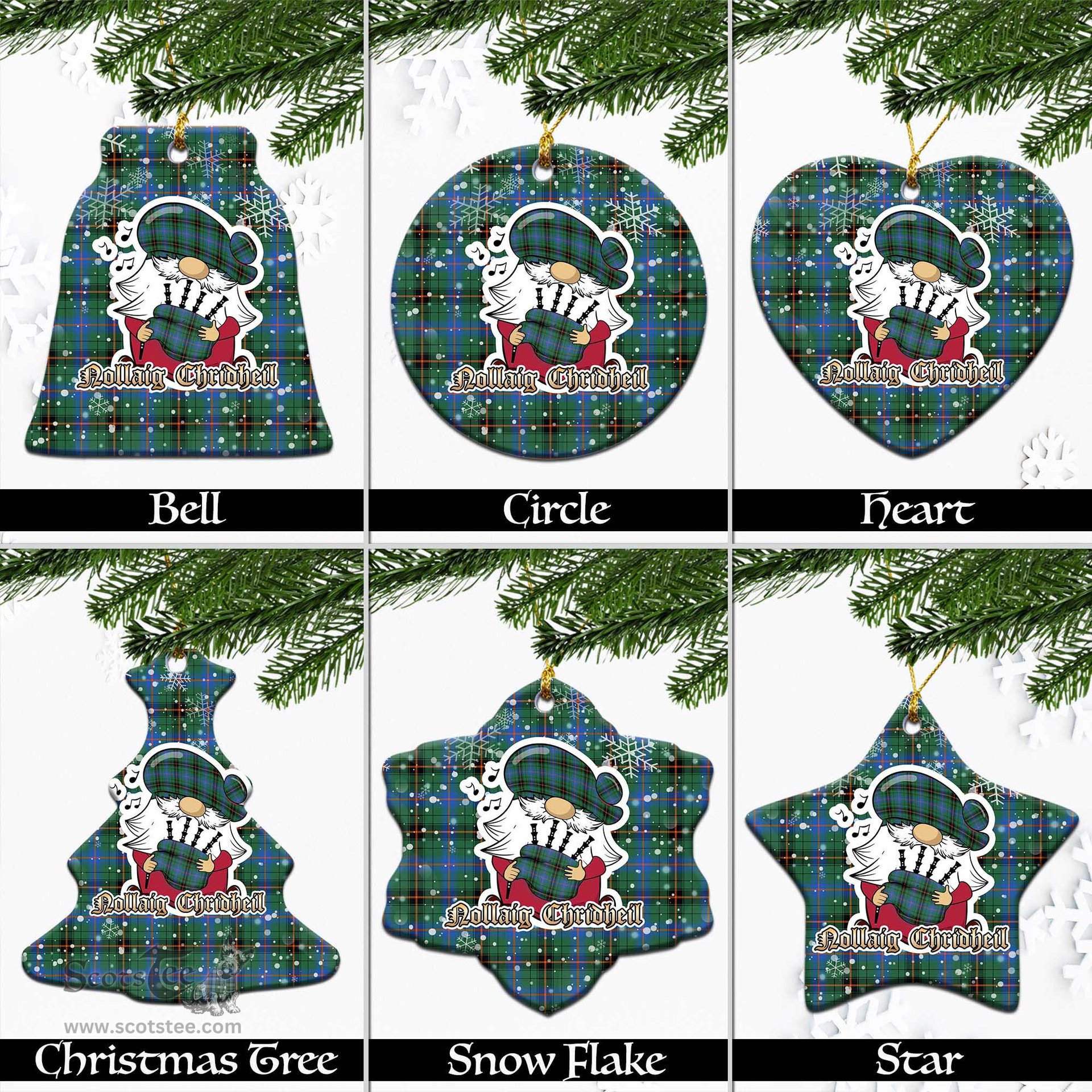 Scottish Davidson Ancient Tartan Christmas Ornaments with Scottish Gnome Playing Bagpipes Scottish Plaid Tartan Plaid - ScotsTee - scotstee.com