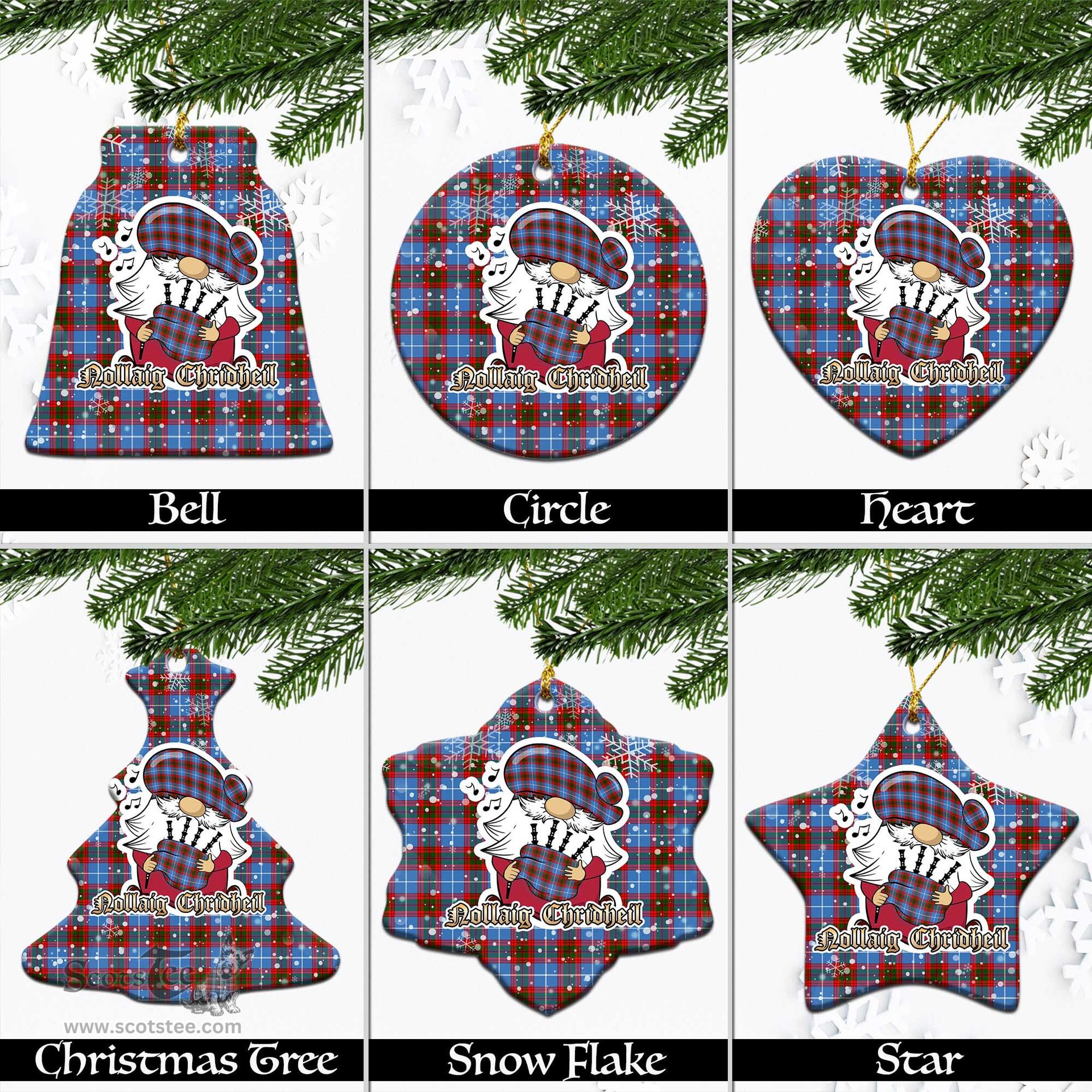 Scottish Congilton Tartan Christmas Ornaments with Scottish Gnome Playing Bagpipes Scottish Plaid Tartan Plaid - ScotsTee - scotstee.com