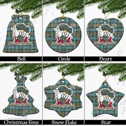 Scottish Cathcart Tartan Christmas Ornaments with Scottish Gnome Playing Bagpipes Scottish Plaid Tartan Plaid - ScotsTee - scotstee.com