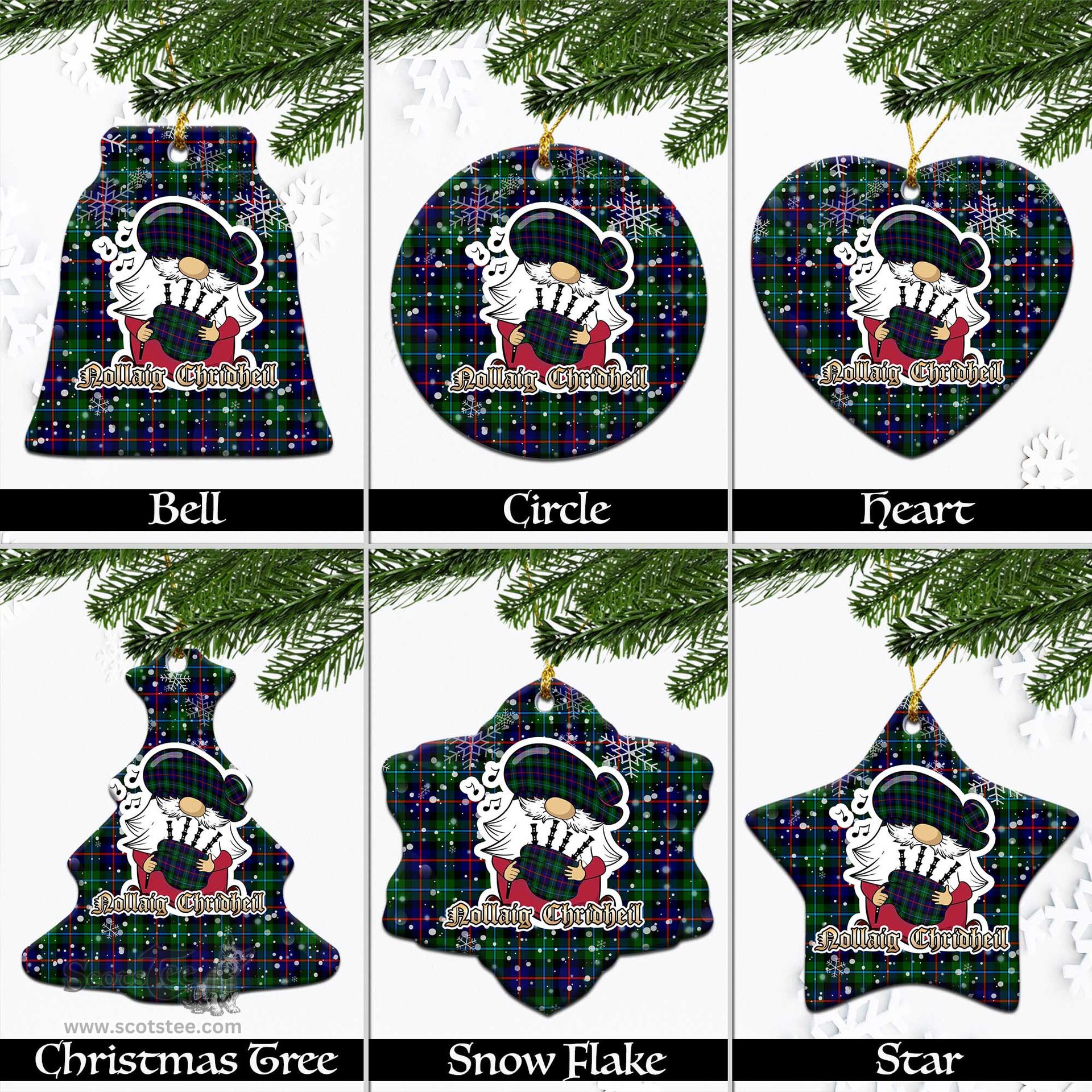 Scottish Calder Modern Tartan Christmas Ornaments with Scottish Gnome Playing Bagpipes Scottish Plaid Tartan Plaid - ScotsTee - scotstee.com