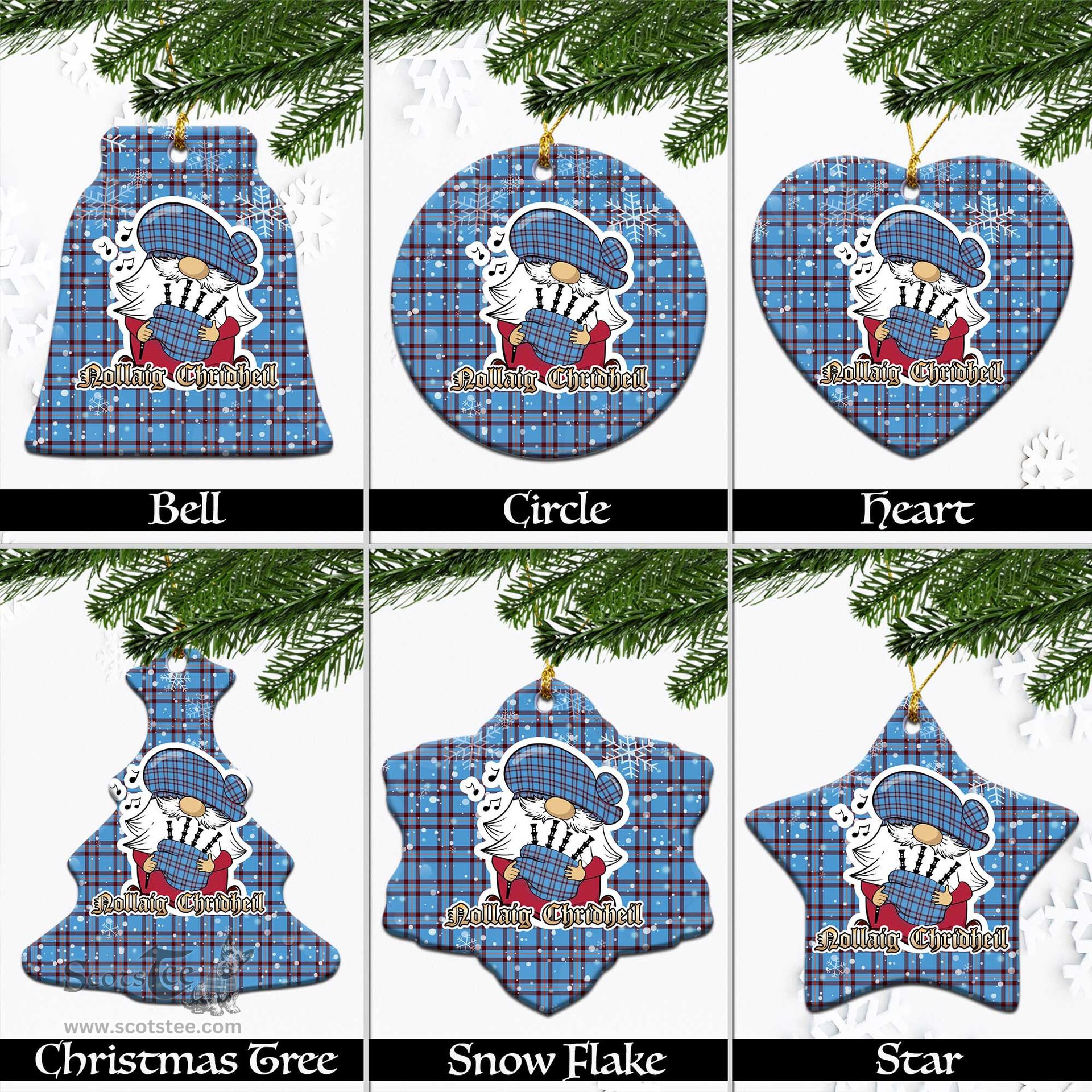 Scottish Elliot Ancient Tartan Christmas Ornaments with Scottish Gnome Playing Bagpipes Scottish Plaid Tartan Plaid - ScotsTee - scotstee.com