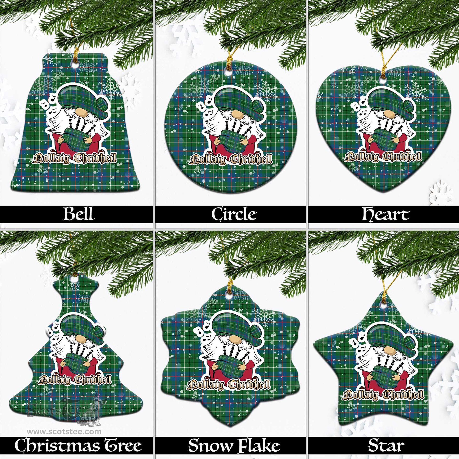 Scottish Duncan Ancient Tartan Christmas Ornaments with Scottish Gnome Playing Bagpipes Scottish Plaid Tartan Plaid - ScotsTee - scotstee.com