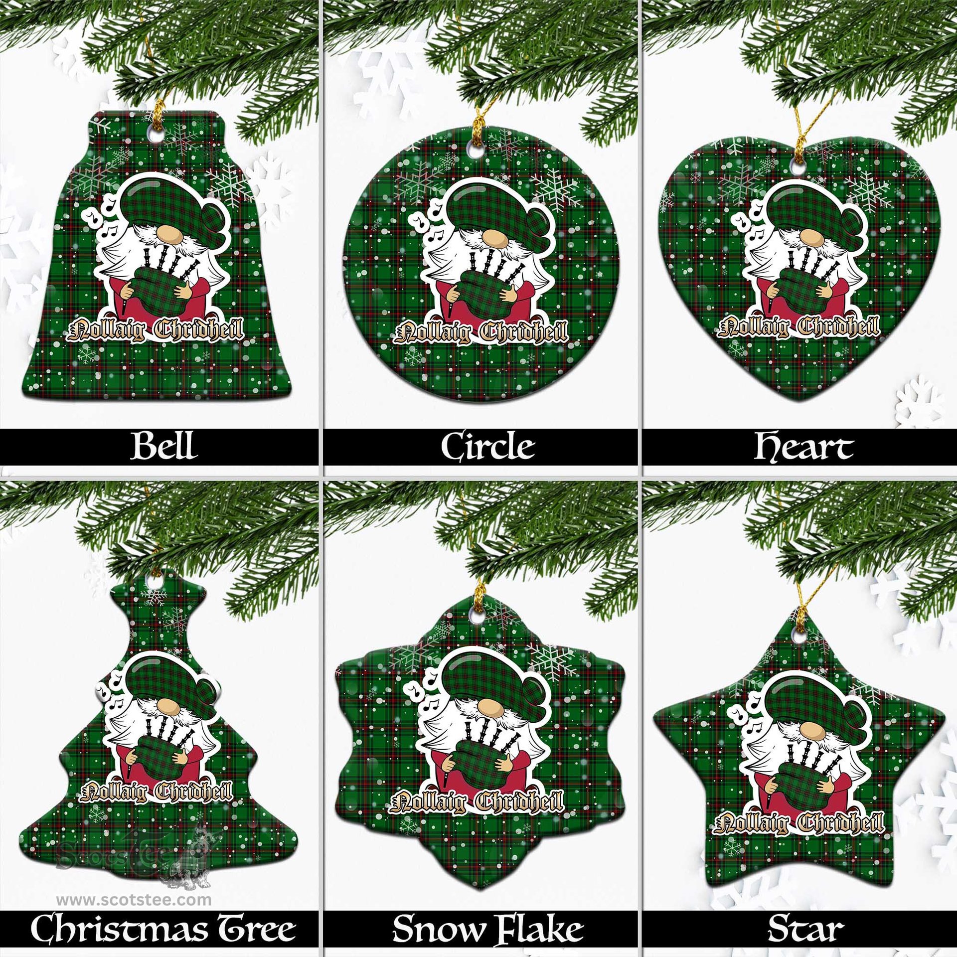 Scottish Ged Tartan Christmas Ornaments with Scottish Gnome Playing Bagpipes Scottish Plaid Tartan Plaid - ScotsTee - scotstee.com