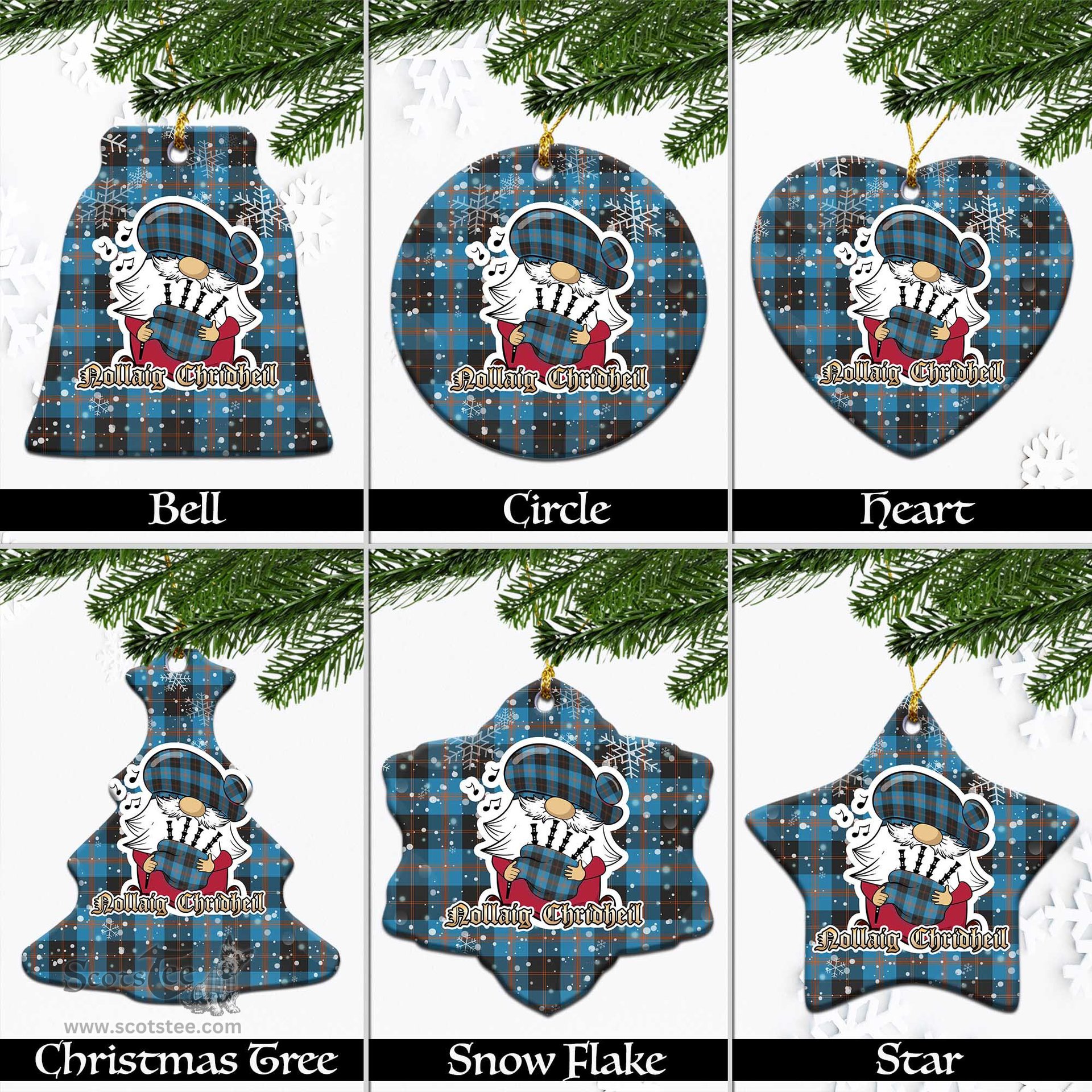 Scottish Horsburgh Tartan Christmas Ornaments with Scottish Gnome Playing Bagpipes Scottish Plaid Tartan Plaid - ScotsTee - scotstee.com