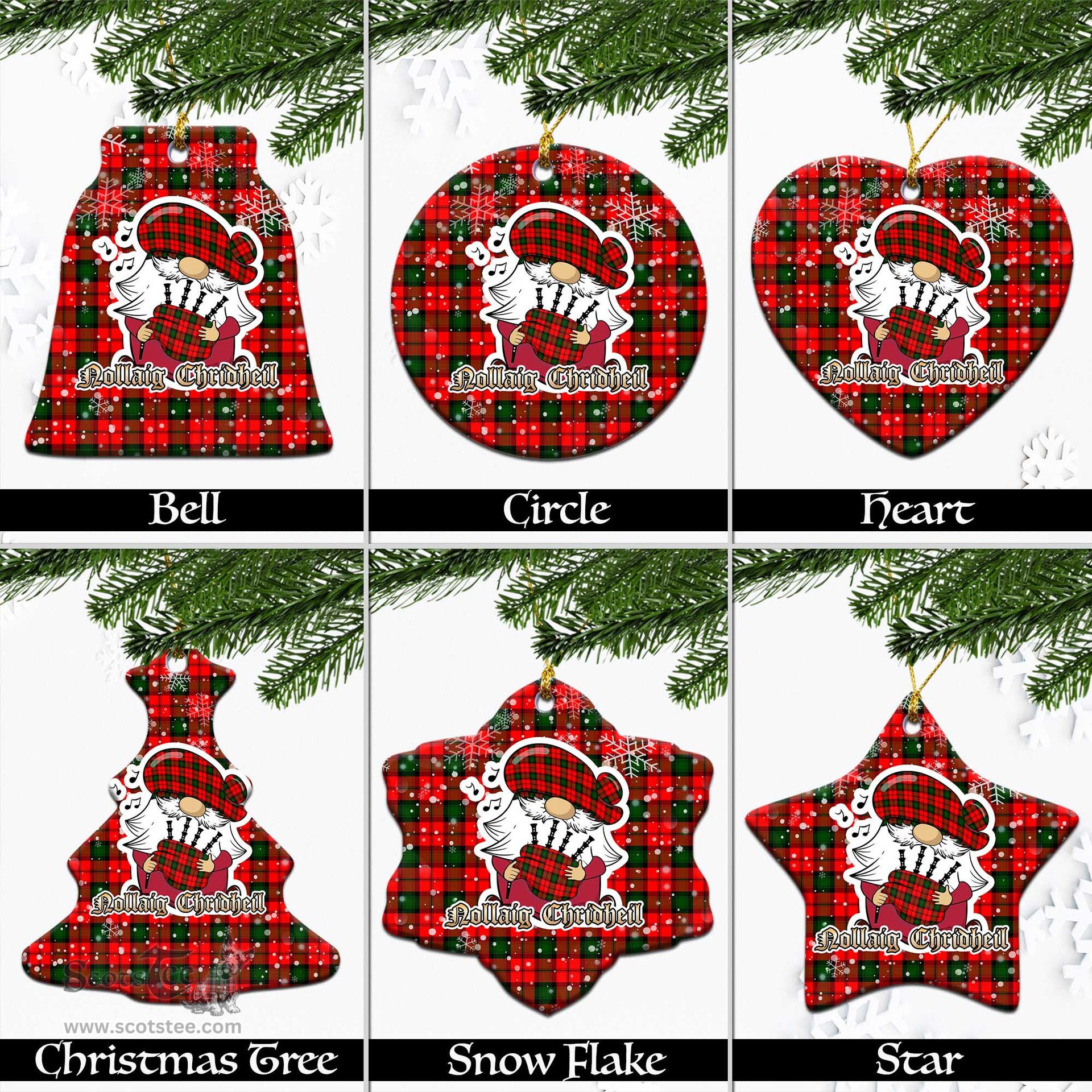 Scottish Kerr Modern Tartan Christmas Ornaments with Scottish Gnome Playing Bagpipes Scottish Plaid Tartan Plaid - ScotsTee - scotstee.com