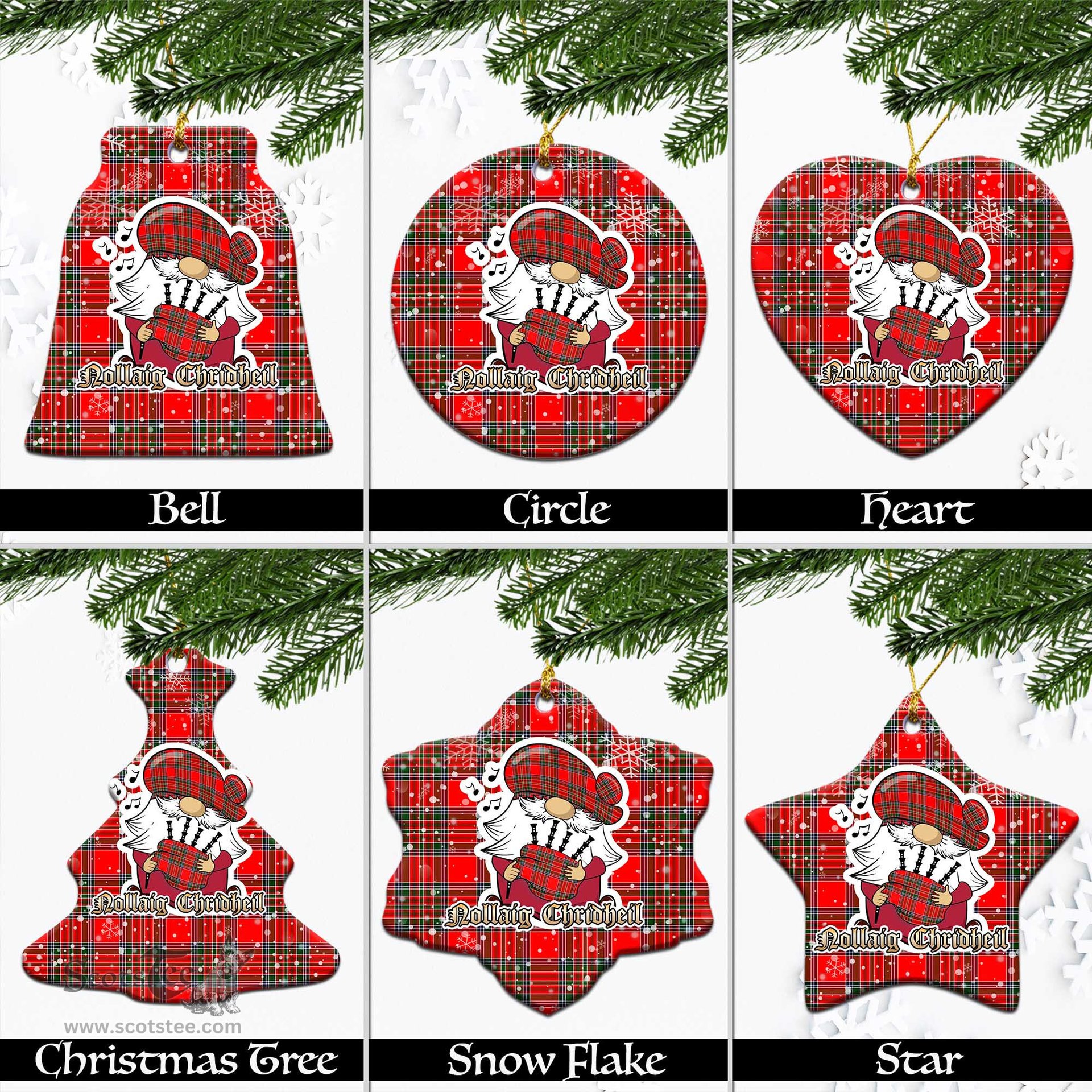 Scottish MacBain Tartan Christmas Ornaments with Scottish Gnome Playing Bagpipes Scottish Plaid Tartan Plaid - ScotsTee - scotstee.com