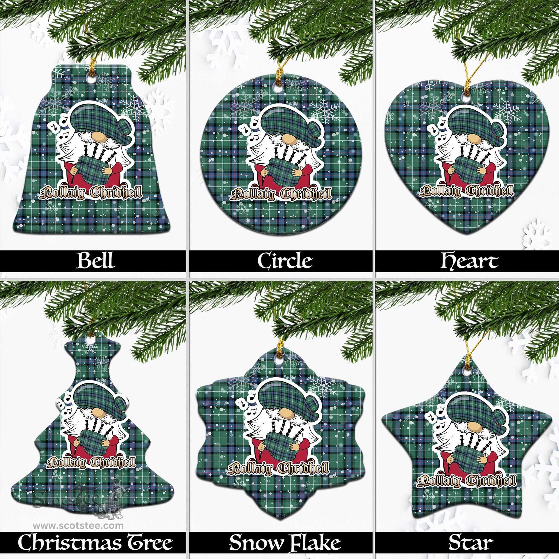 Scottish MacDonald of the Isles Hunting Ancient Tartan Christmas Ornaments with Scottish Gnome Playing Bagpipes Scottish Plaid Tartan Plaid - ScotsTee - scotstee.com