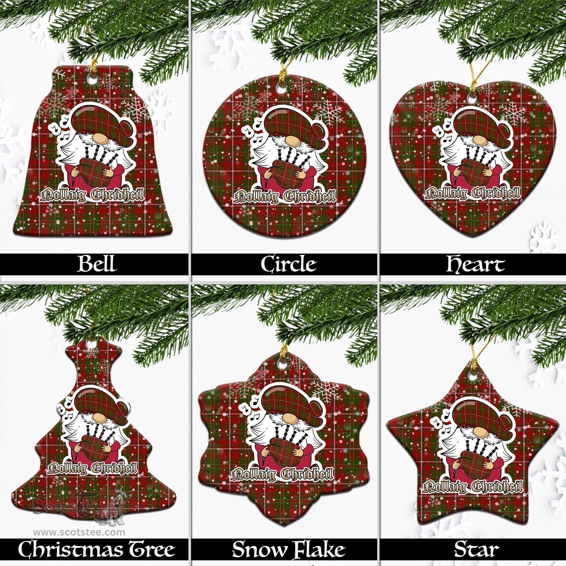Scottish Hay Tartan Christmas Ornaments with Scottish Gnome Playing Bagpipes Scottish Plaid Tartan Plaid - ScotsTee - scotstee.com