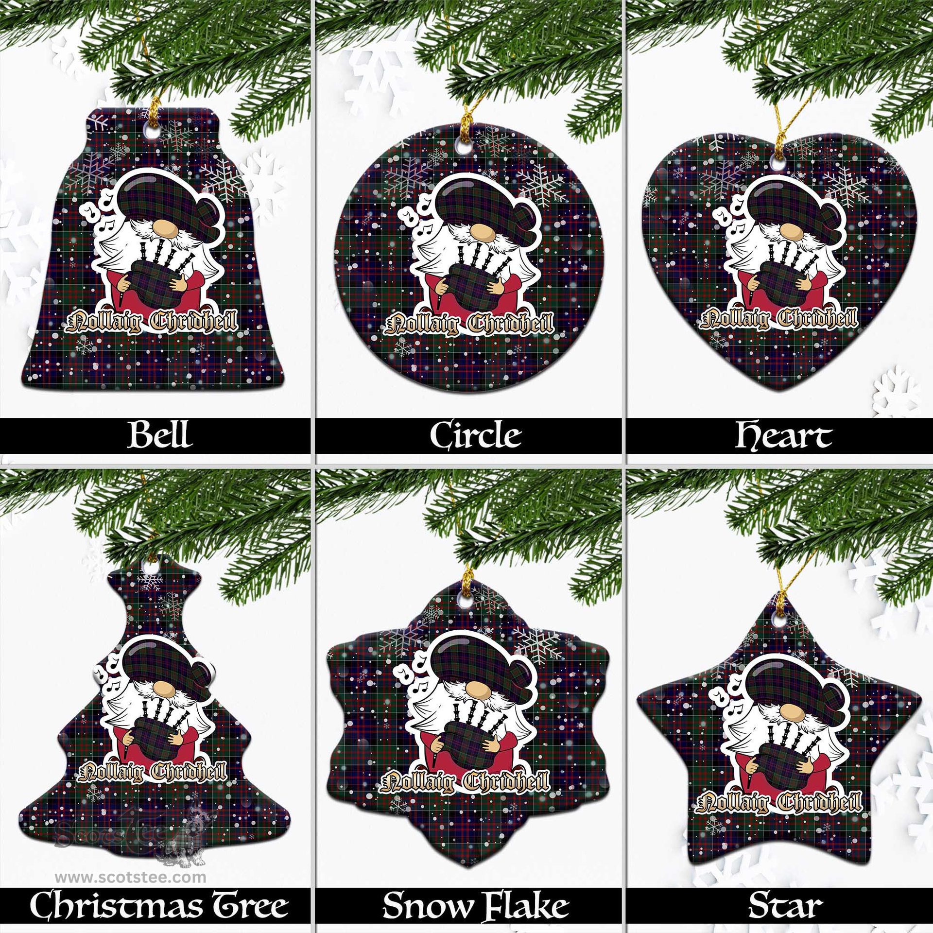Scottish MacDonald of Clan Ranald Tartan Christmas Ornaments with Scottish Gnome Playing Bagpipes Scottish Plaid Tartan Plaid - ScotsTee - scotstee.com