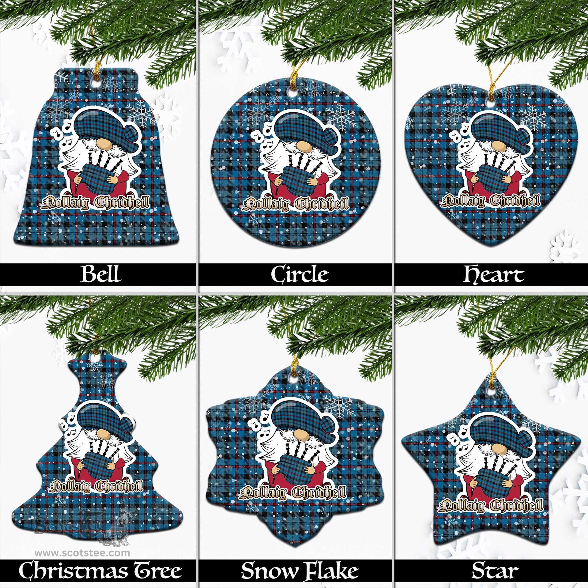 Scottish MacCorquodale Tartan Christmas Ornaments with Scottish Gnome Playing Bagpipes Scottish Plaid Tartan Plaid - ScotsTee - scotstee.com
