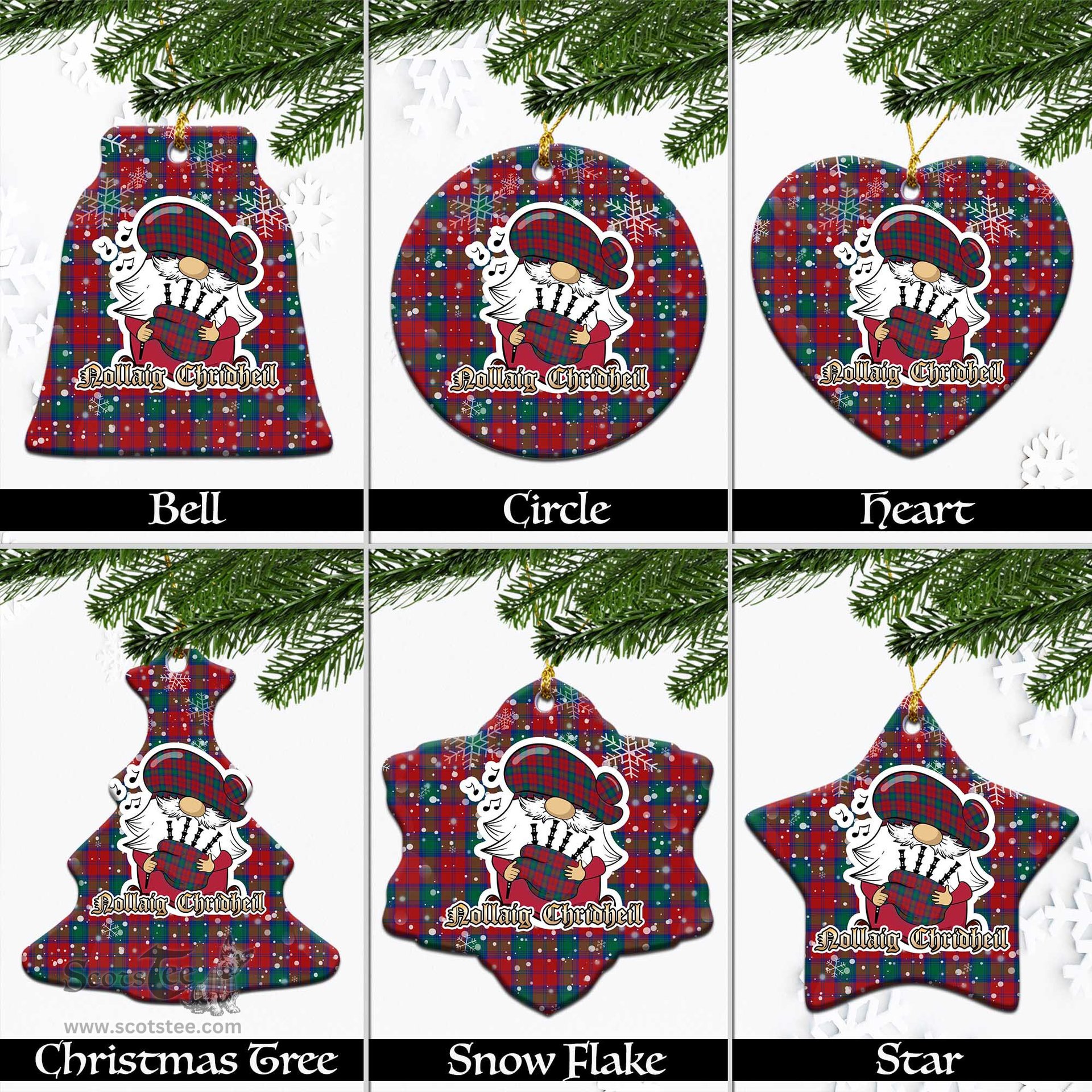 Scottish Fotheringham Modern Tartan Christmas Ornaments with Scottish Gnome Playing Bagpipes Scottish Plaid Tartan Plaid - ScotsTee - scotstee.com