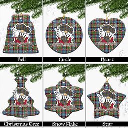Scottish Glass Tartan Christmas Ornaments with Scottish Gnome Playing Bagpipes Scottish Plaid Tartan Plaid - ScotsTee - scotstee.com
