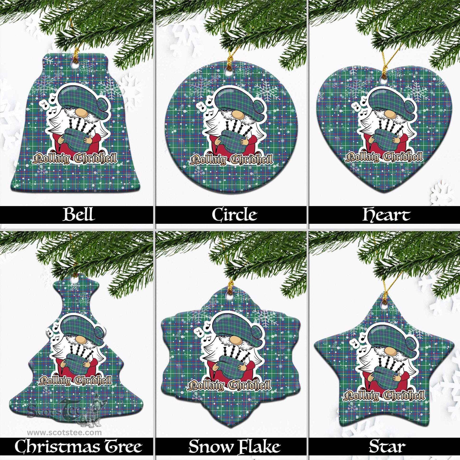 Scottish Inglis Ancient Tartan Christmas Ornaments with Scottish Gnome Playing Bagpipes Scottish Plaid Tartan Plaid - ScotsTee - scotstee.com