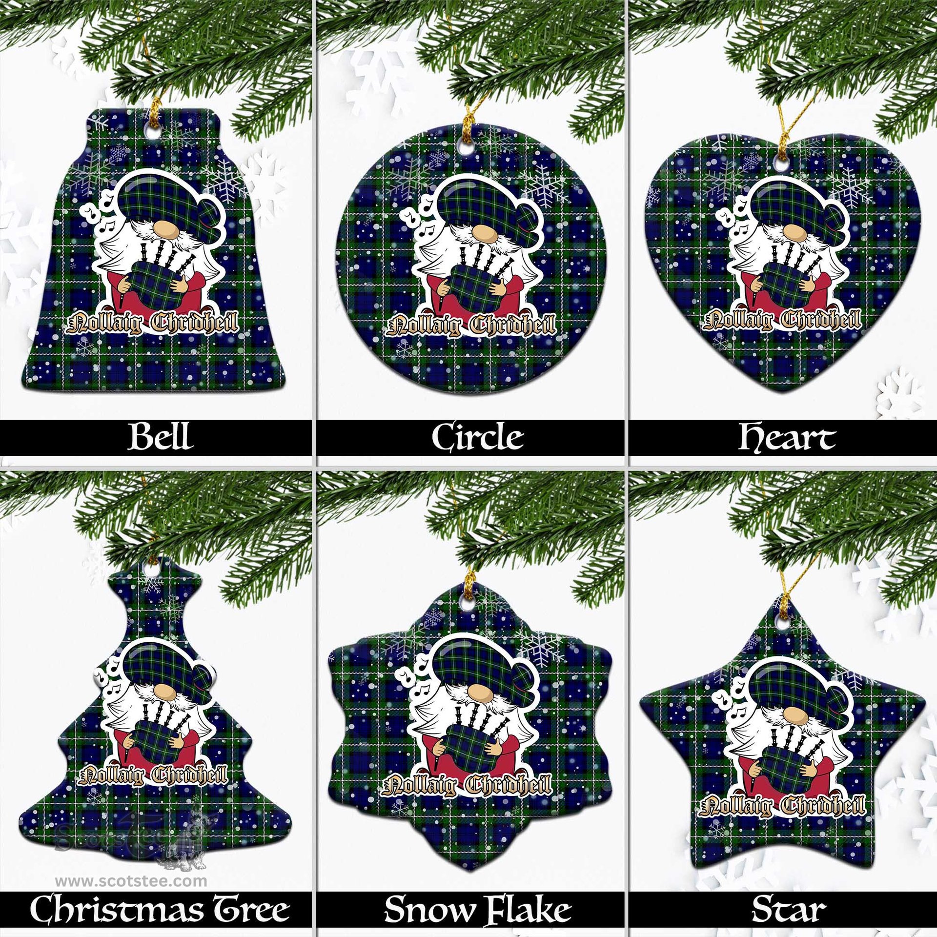 Scottish Forbes Modern Tartan Christmas Ornaments with Scottish Gnome Playing Bagpipes Scottish Plaid Tartan Plaid - ScotsTee - scotstee.com